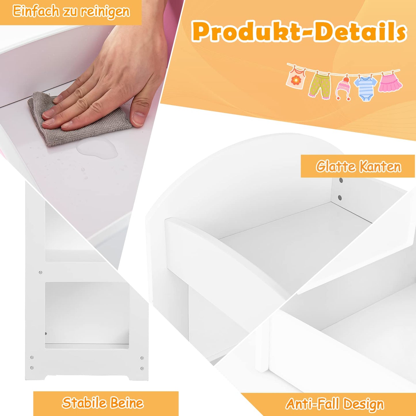 DREAMADE Children's Wardrobe with Mirror and Clothes Rail, Children's Wardrobe with 4 Open Shelves, Children's Clothes Rack for Children's Room, 93.5 x 38 x 100 cm (White)