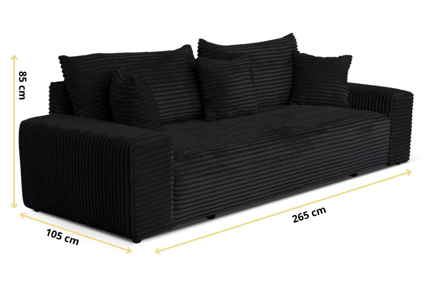 Cordo Sofa Bed 265 x 150 cm with Bed Box - Cord Sofa TILIA Wide Corduroy, SoftTouch Comfort, Nosage Spring, Removable Cushions, Easy Clean & Pet Friendly (Bronze)