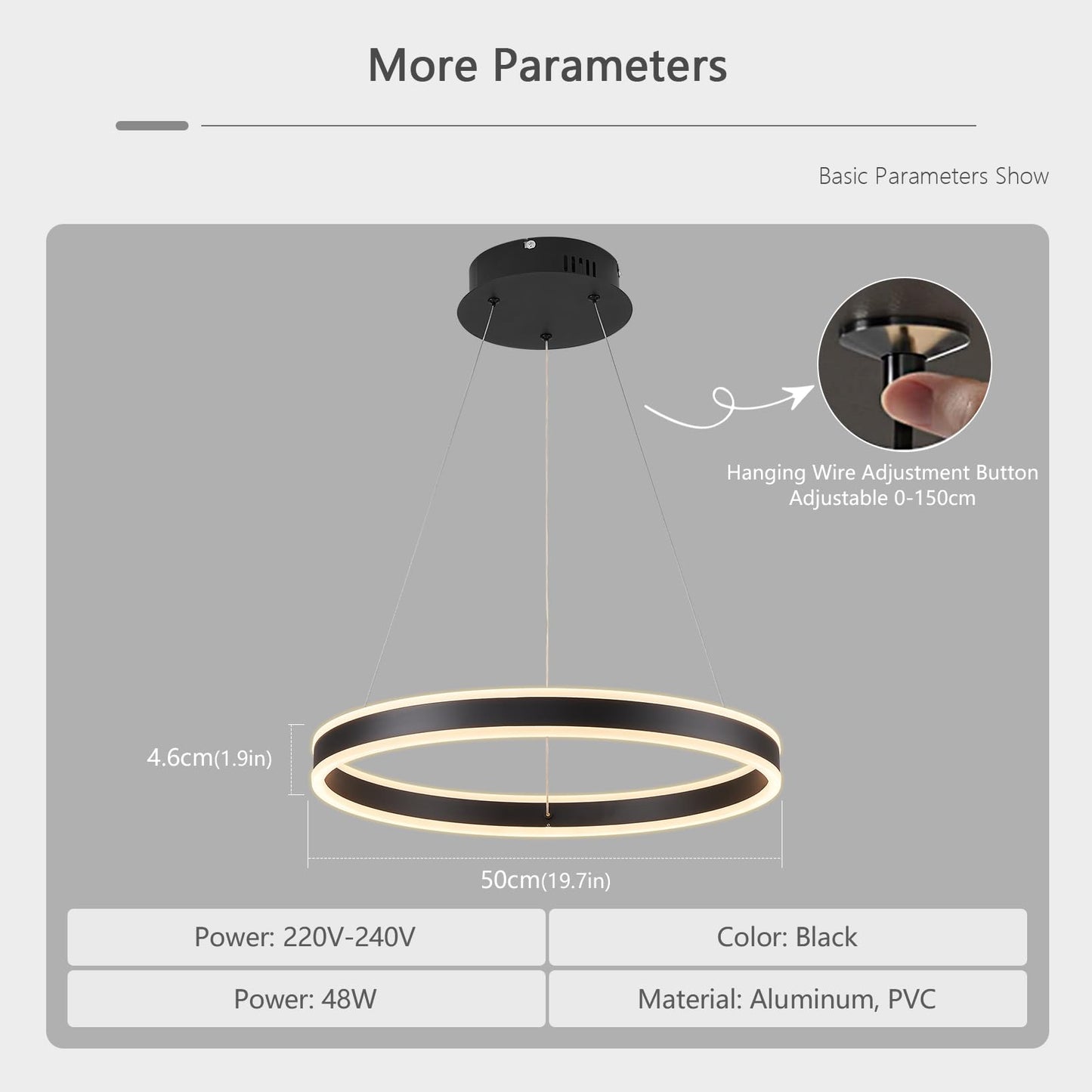 SUCIKORIO LED Pendelleuchte Esstisch, Modern LED Rund Hängelampe Esstisch Dimmbar Hoehenverstellbar 88W Aluminium Esstischlampe Hängend Mit Fernbedienung 2700K-6500K 5%-100% Helligkeit 30+40+50cm
