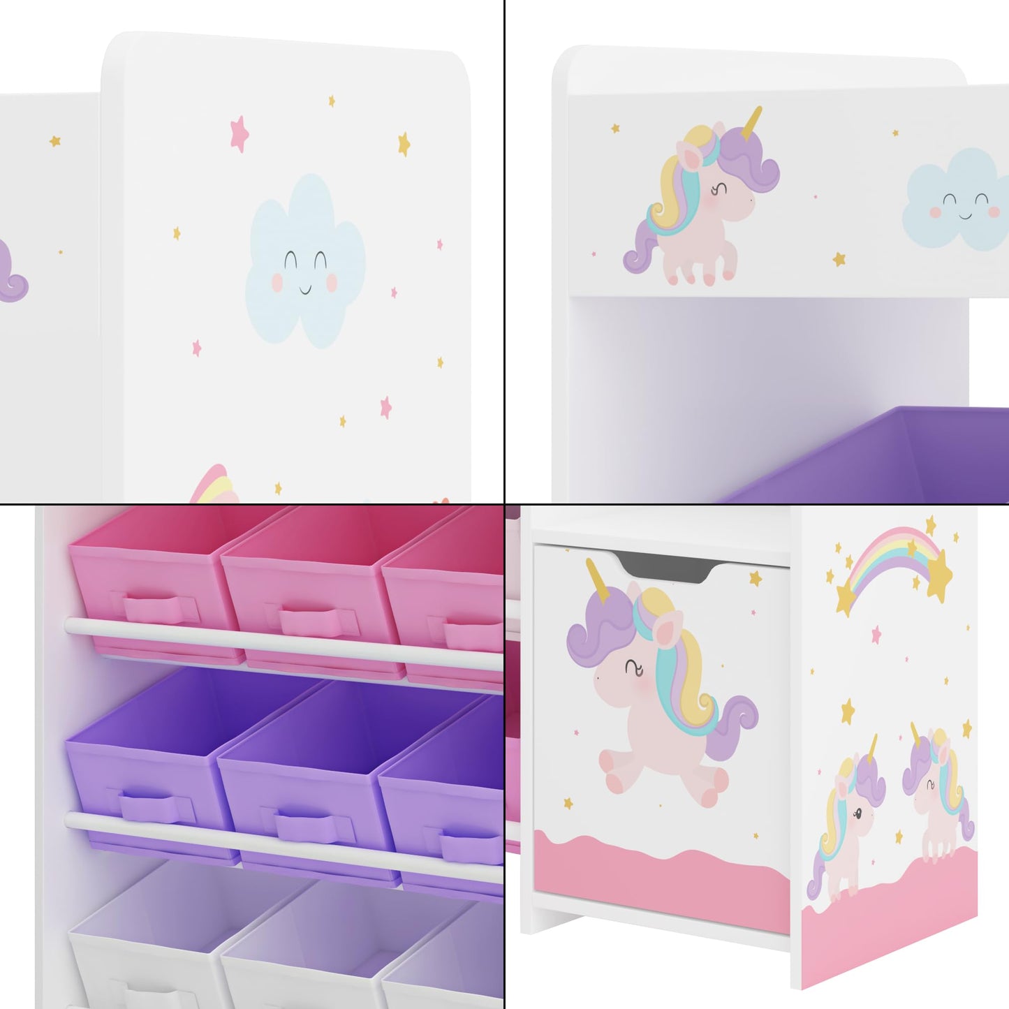 [en.casa] Kinderregal Søndreland Bücherregal für Kinder mit 9 Aufbewahrungsboxen Spielzeugregal mit Schrank 80 x 90 x 30 cm Spielzeug Aufbewahrung Ozean Motiv