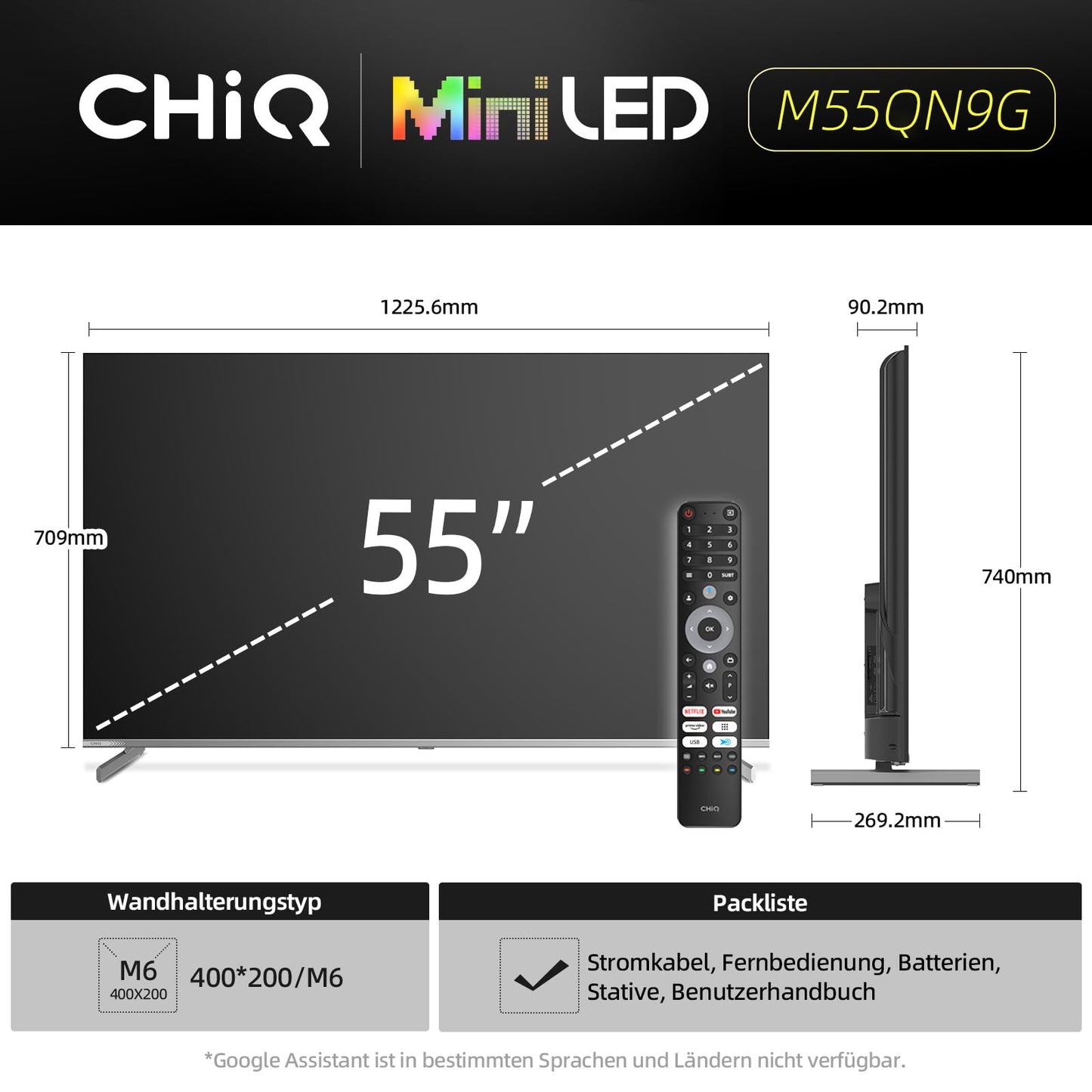 CHIQ L40FT 40 Zoll, Full HD, (100 cm) Smart Fernseher, HDR10, Dolby Audio & DBX-tv, Triple Tuner DVB-C/T2/S2, Integrierter Chromecast, Metall Randlos Design