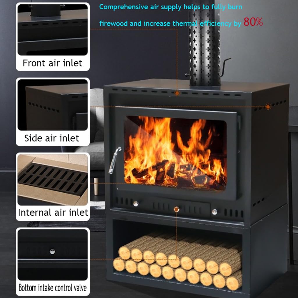 Cast Iron Wood Stove 15 kW, Fireplace Wood Stove, Robust New Wood Stove Living Room Wood Stove Decoration, With Ceramic Glass Window, Heating Stove, Fireplace for Warming Rooms (Size: 85 x 60 x 49 cm)