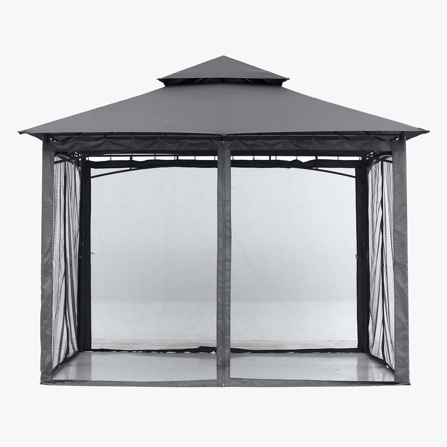 ABCCANOPY Pavillon 2.5x2.5m Wasserdicht Stabil Winterfest Gartenpavillon，Doppeldachweichdach Hinterhof-Partyzelt mit Netz für Schatten und Regen,Grau