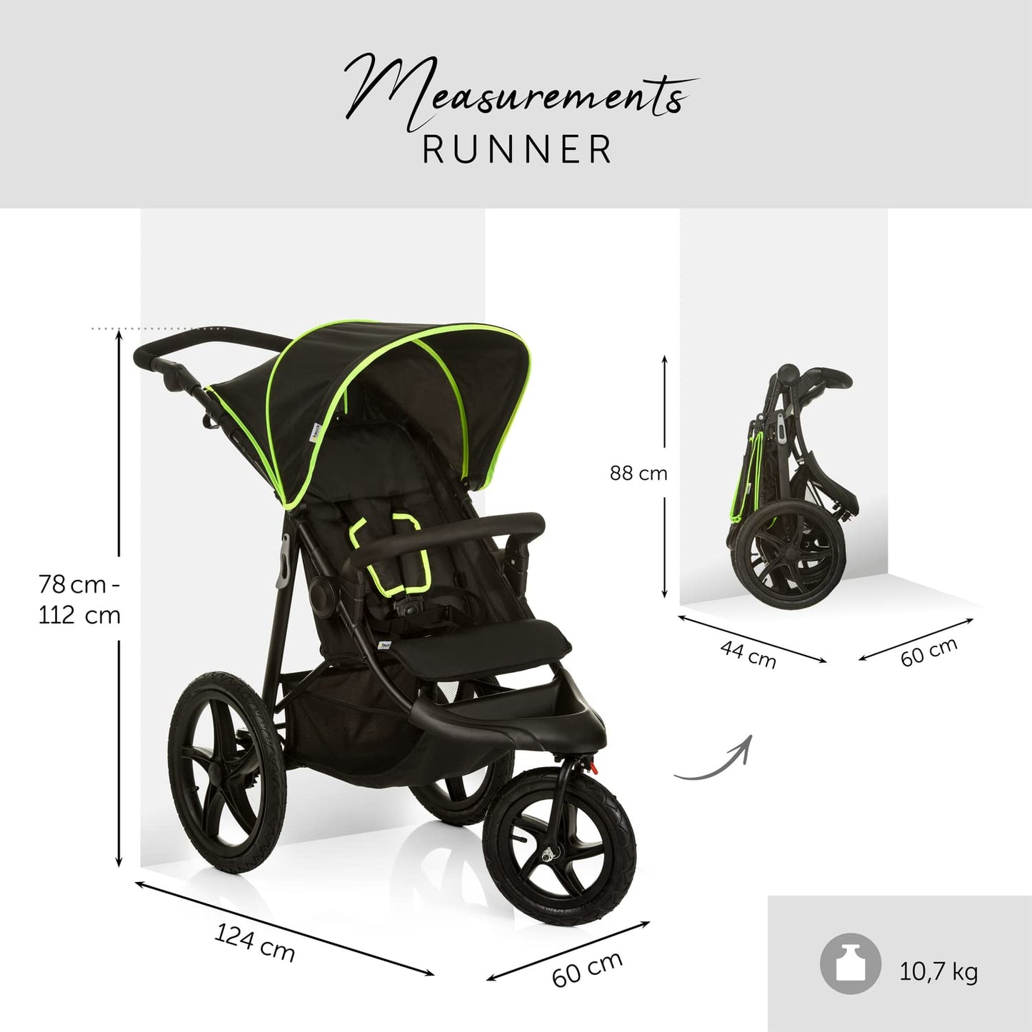 hauck Runner 2, Black - Robust All Terrain Pushchair with Raincover, XL Pneumatic Air Wheels, UPF 50+, Reclining Backrest from Birth up to 22 kg, Height-Adjustable Handle, XL Mesh Window