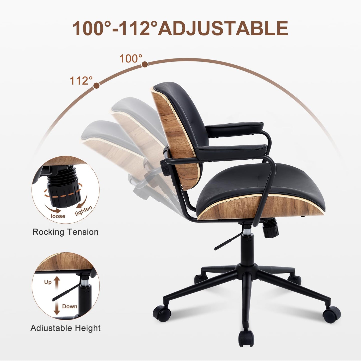 BERYTH Home Office Swivel Chair with Armrests Medieval Modern Office Chair 360° Rotatable Height Adjustable Desk Chair Makeup Chair for Office, Study, Bedroom Maximum Load 136 kg, Beige