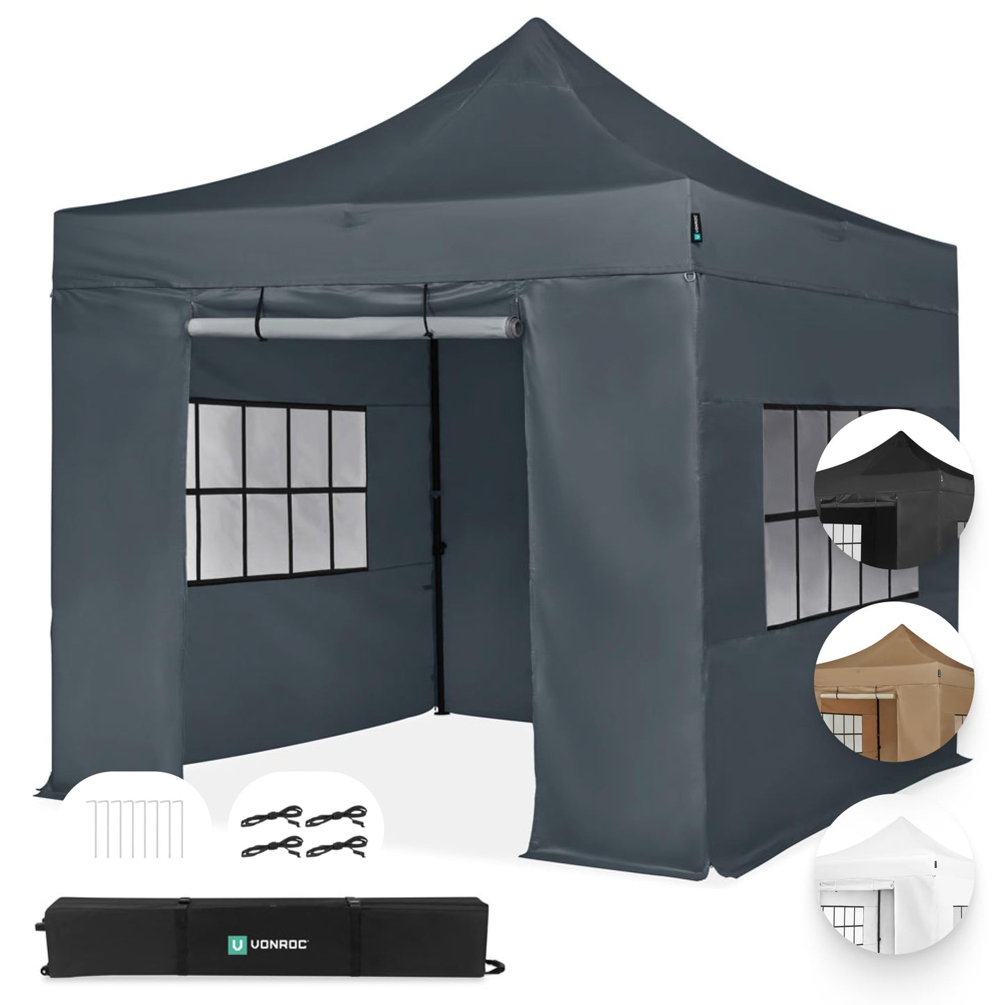 VONROC Gazebo 3 x 3 m Waterproof Stable – Party Tent EasyUp System [3Min Assembly] Pop-up Folding Gazebo Modular Expandable as Festival Tent, Garden Gazebo