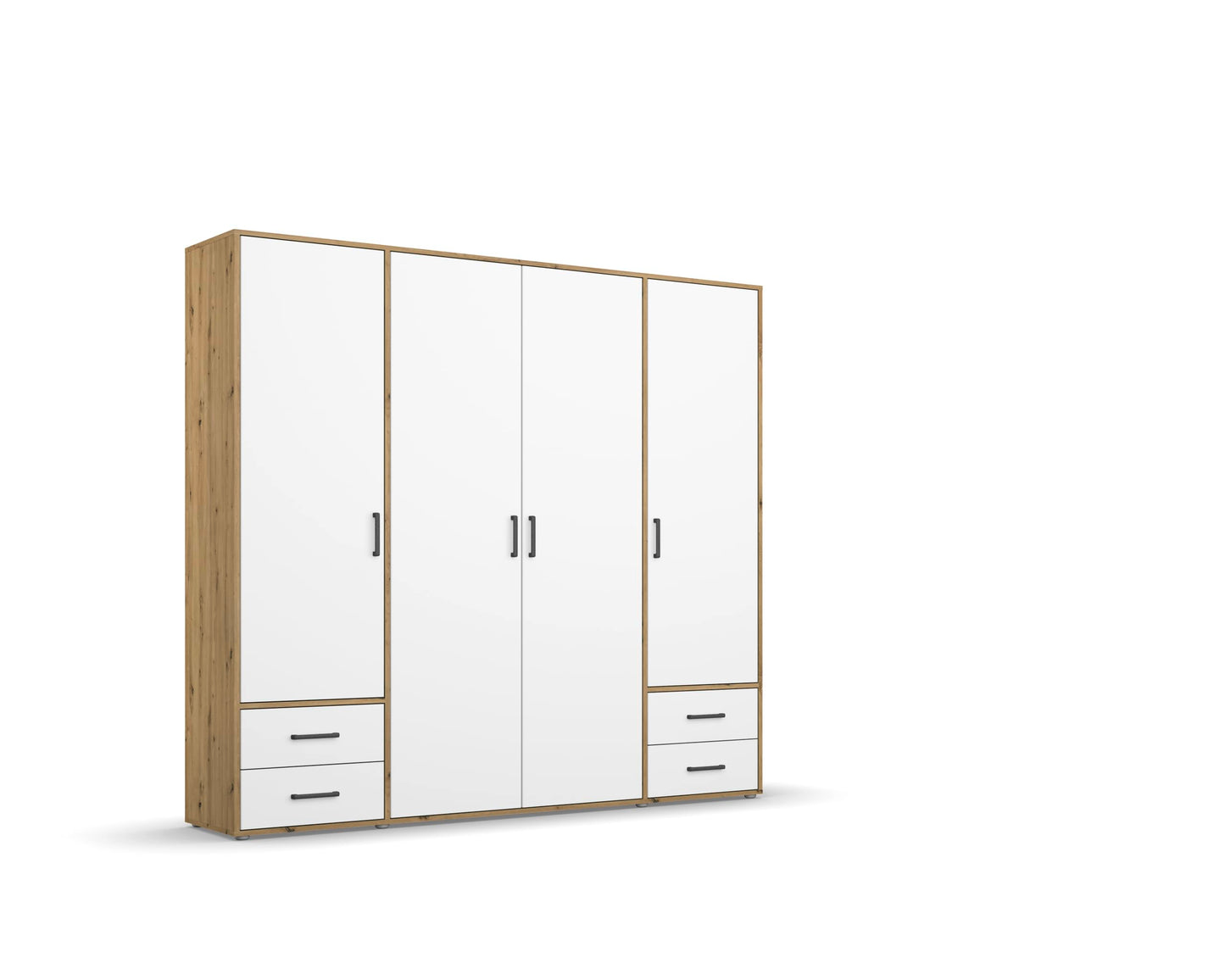 Rauch Möbel Voyager Hinged Door Cupboard, Alpine White/Artisan Oak, Wood, 3 Doors with 2 Drawers, Includes 1 Clothes Rail, 3 Shelves, 140 x 194 x 53 cm (W x H x D)