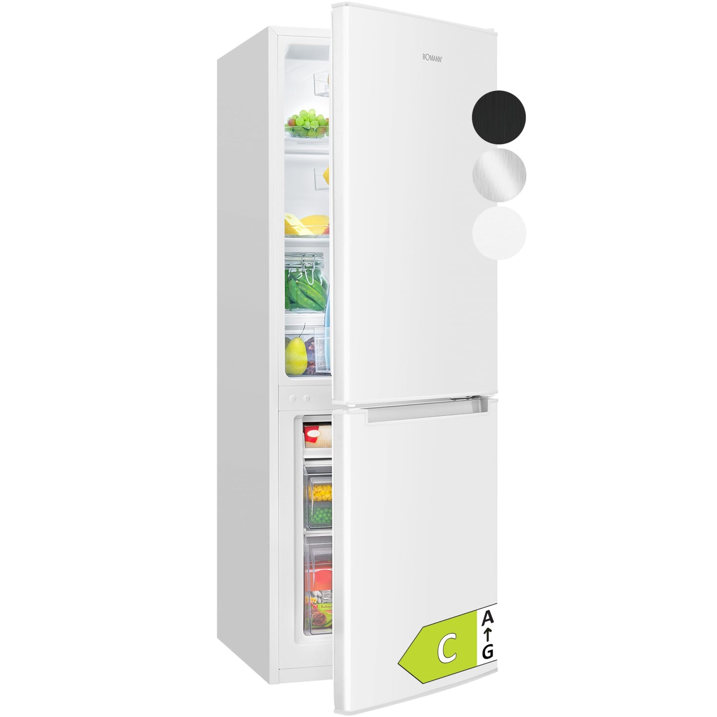 Bomann® Fridge with Freezer | Energy Class C | 143 cm | Cool Freezer Combination Quiet 40 dB | 3 Shelves & 2 Drawers | Door Hinge Interchangeable | 173 L Fridge Freezer Combination | KG 7359 Black
