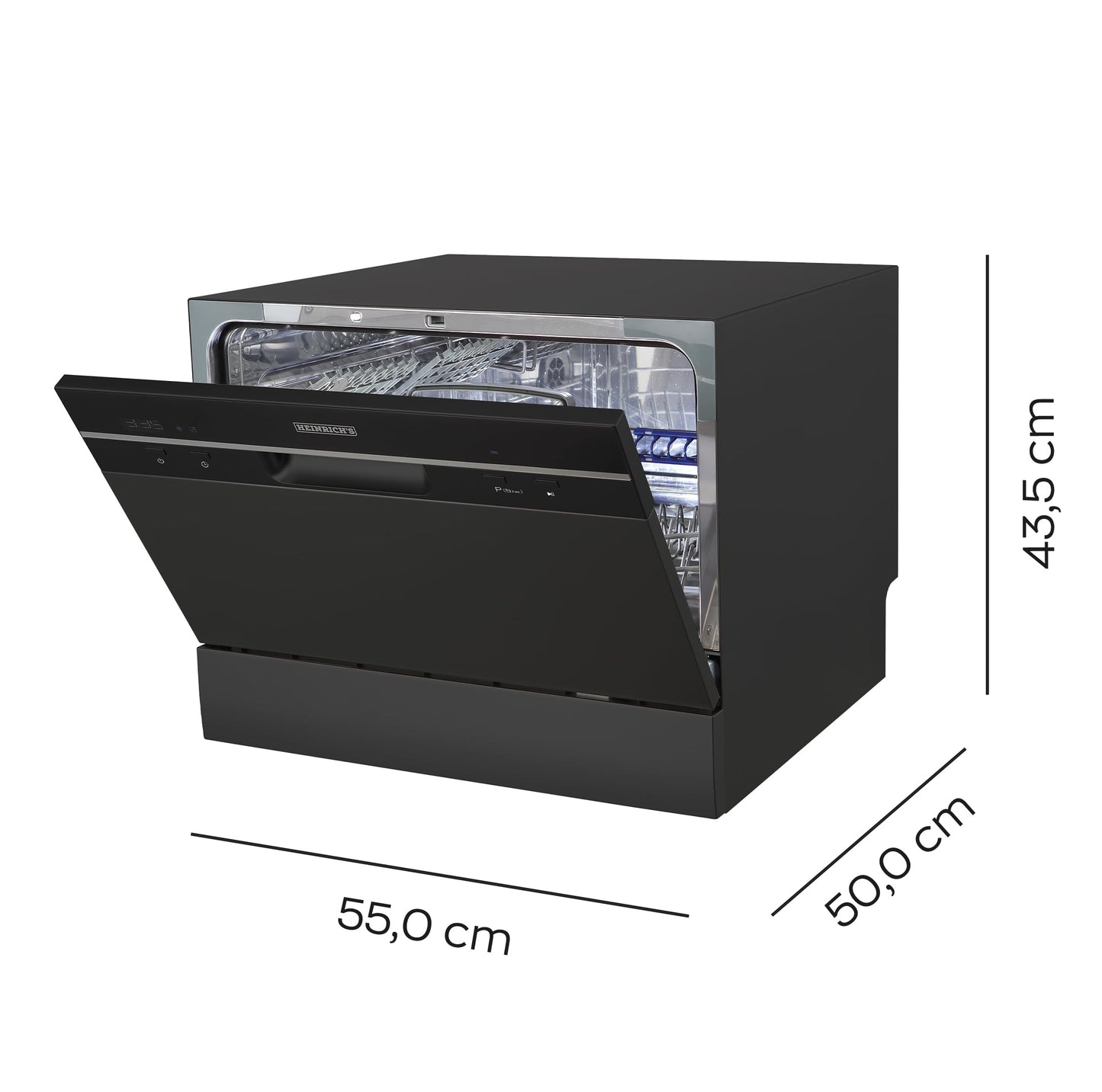 Heinrich´s Portable Mini Dishwasher, Dishwasher, Table Dishwasher with 6.5 L Consumption, Only with Water Connection, Small + Freestanding for Office, Camping/Motorhome, 7 Programmes, 1380 W