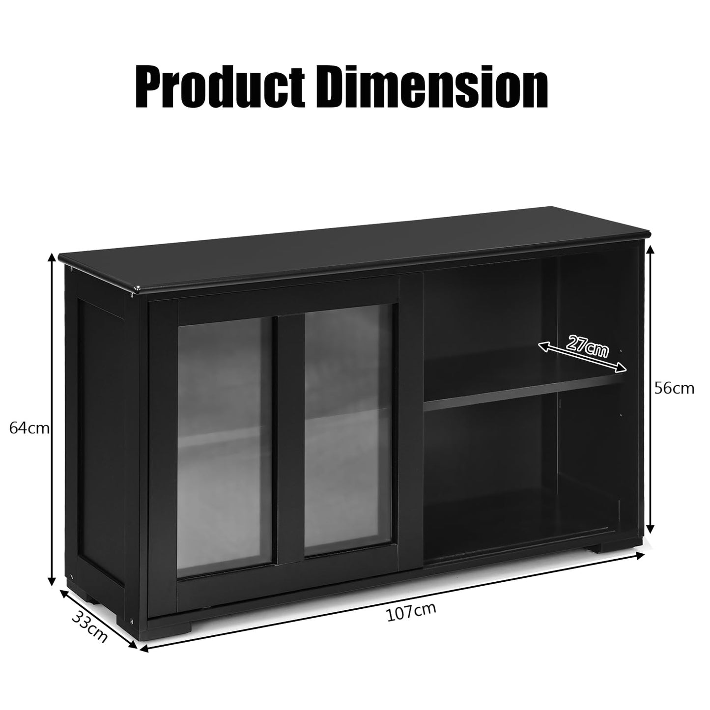 KOMFOTTEU Sideboard Side Cabinet, Kitchen Chest of Drawers with Glass Sliding Doors, Wooden Kitchen Cabinet with Adjustable Shelf, Buffet Cabinet 107 x 33 x 64 cm for Hallway Dining Room (Cream White)