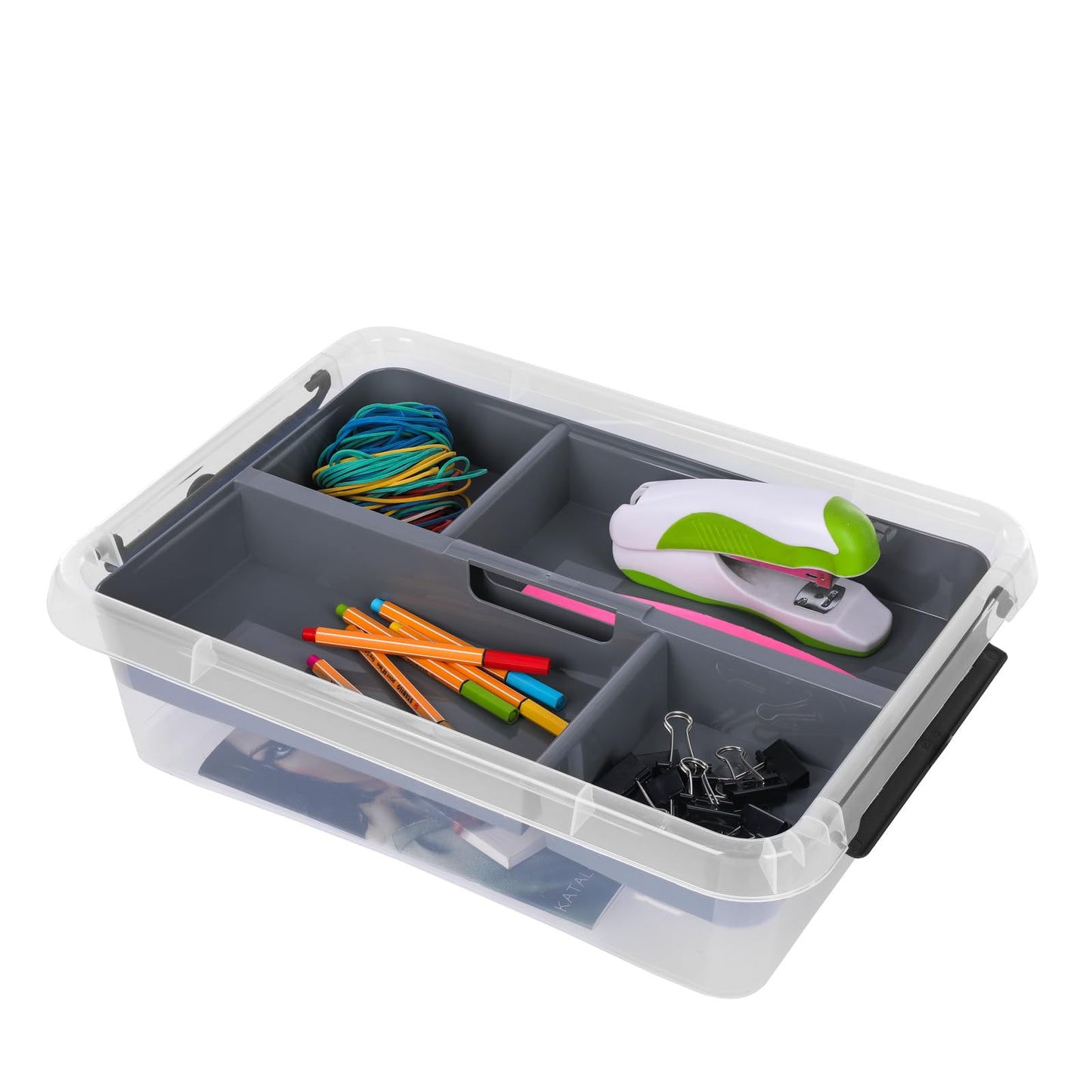 astor24 Storage Box with Lid - Transparent Organiser 40 L - Food Safe - Stackable. Ideal for Office, Children's Room, Clothes Boxes - Kitchen - Workshop