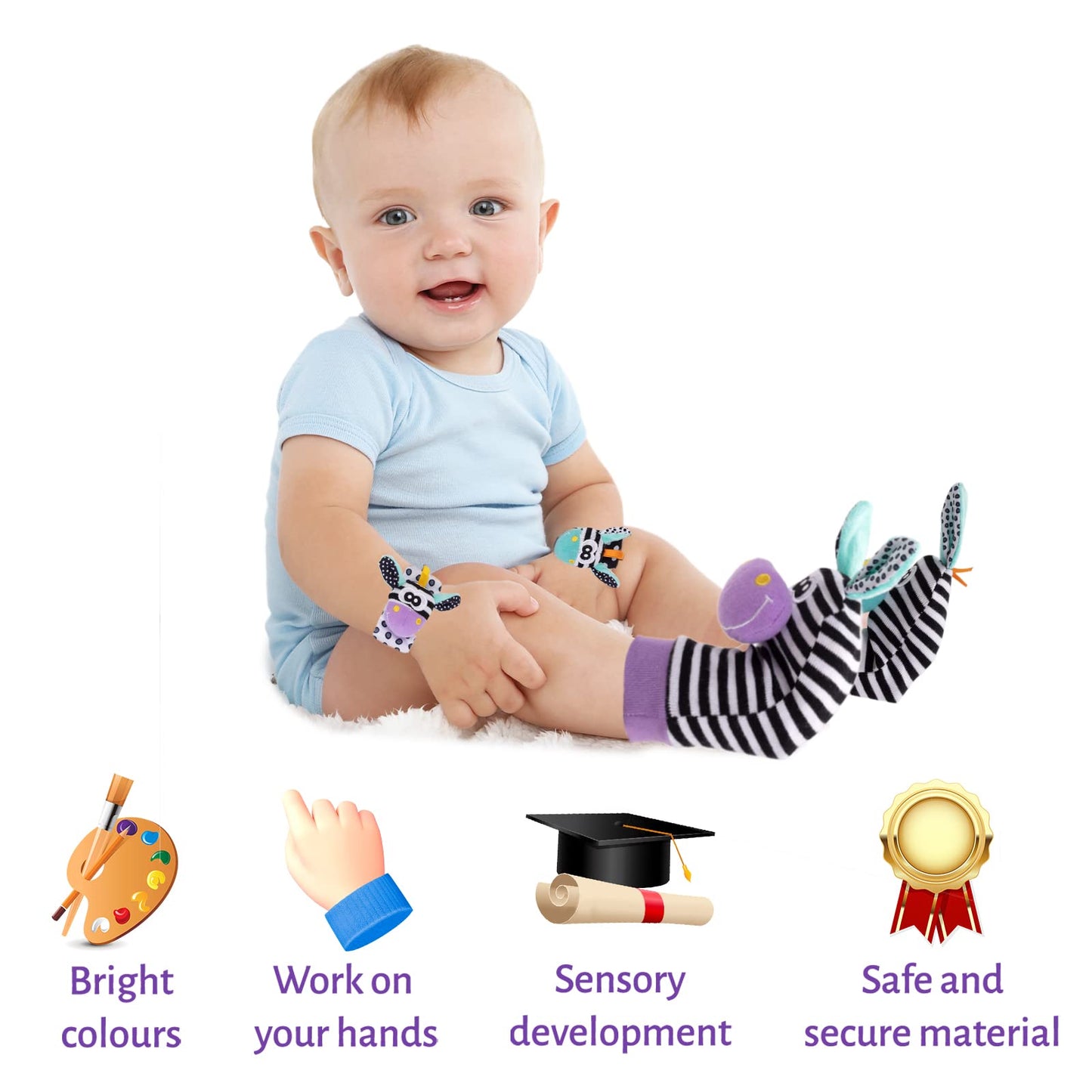 Accevo Baby Wrist Rattles & Rattles Socks Baby Cuddly Toys Early Learning Toy for Toddlers Newborn Baby Gifts Toy for Babies Baby Shower Gift 0-12 Months