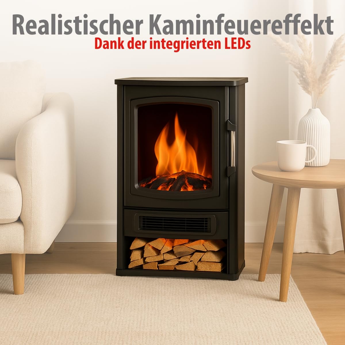 alpina Lucerne Electric Fireplace - Electric Fireplace with Heating 1800-2000W - Electric Fireplace with Thermostat Heating - LED Fireplace with Realistic Flame Effect - Compact Fireplace Freestanding