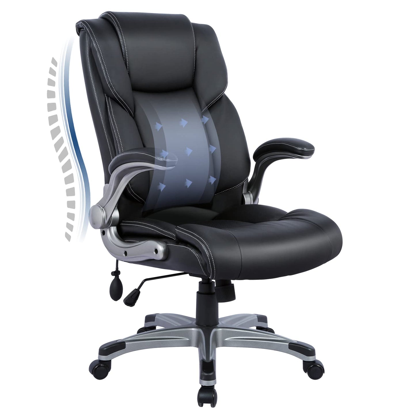 COLAMY Ergonomic Office Chair with Massage Function, Ergonomic Desk Chair with Heating Function, Executive Chair with Footrest, 360° Swivel Chair, 94-125° Adjustable Backrest, for Office, Black