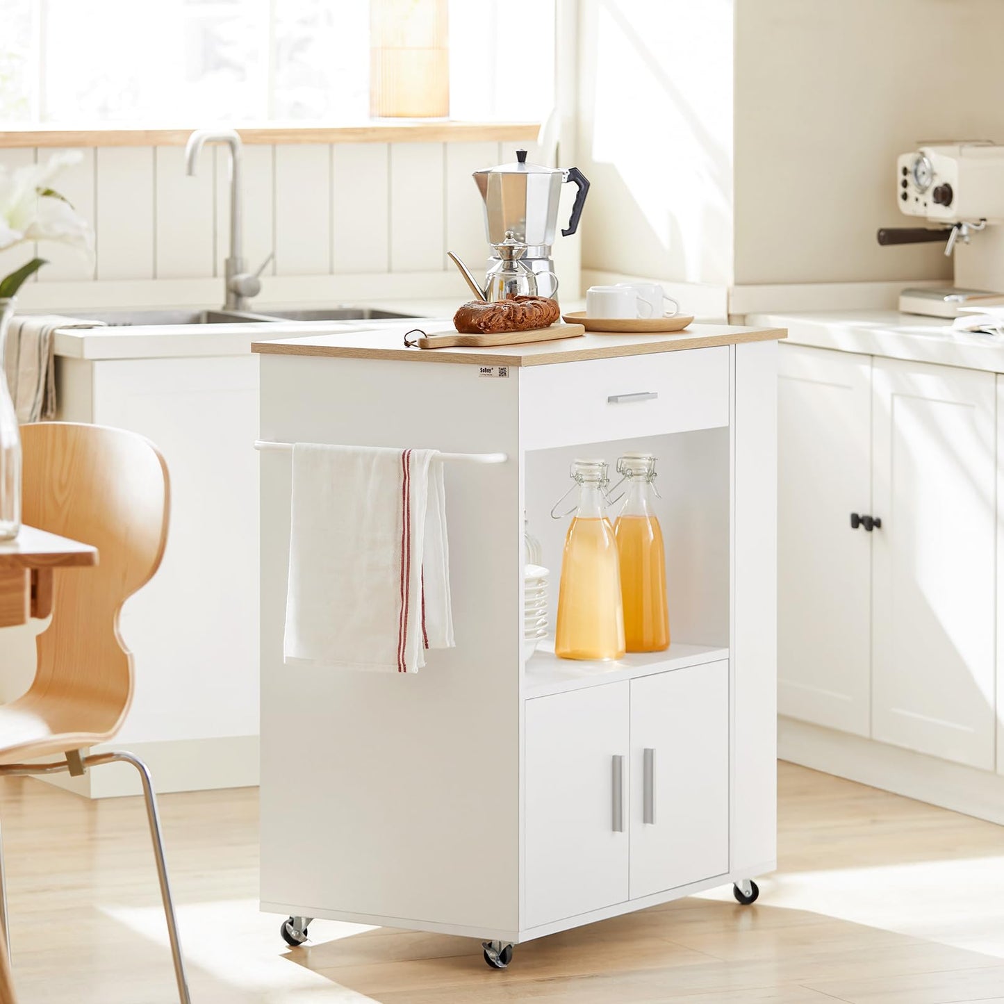 SoBuy Serving Trolley with Wheels Kitchen Trolley with Worktop Rolling Trolley Kitchen Island with Worktop Narrow Microwave Cabinet Kitchen Cabinet Side Table Wood Black 82 x 88 x 46 cm FKW113-SCH