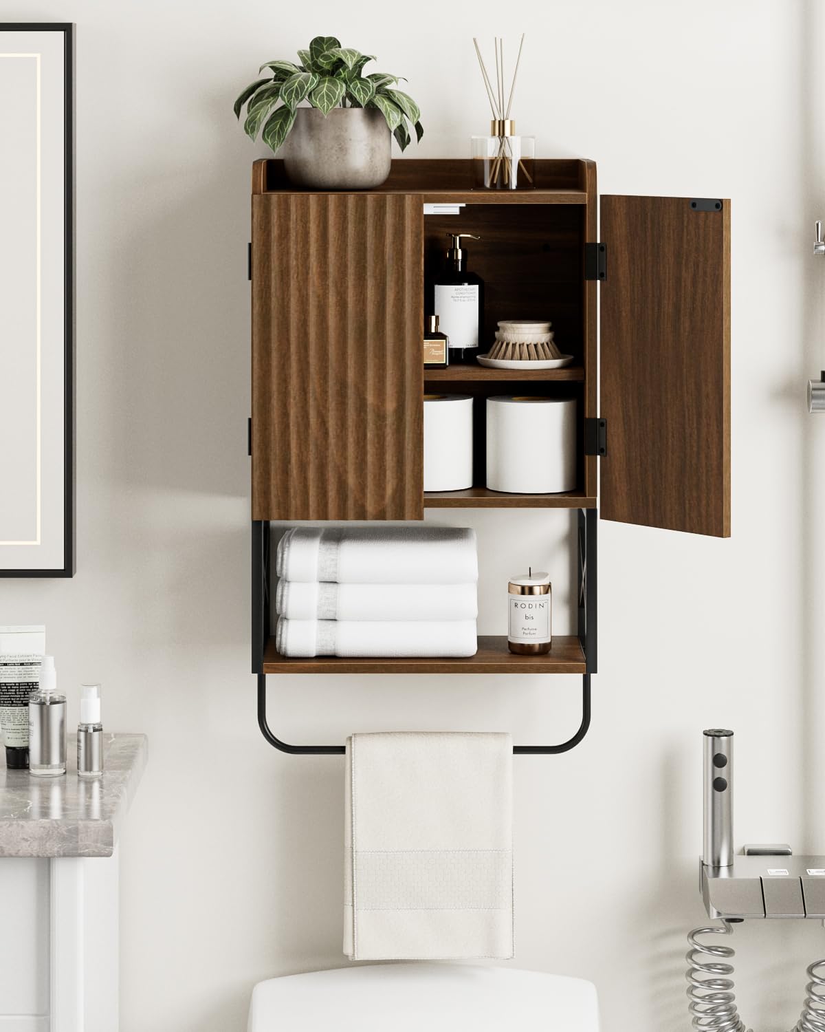 Bathroom Cabinet, Small Medicine Cabinets with Adjustable Shelf and Magnetic Locking Doors, Wall Mounted Hanging Cabinet for Bathroom/Laundry, White