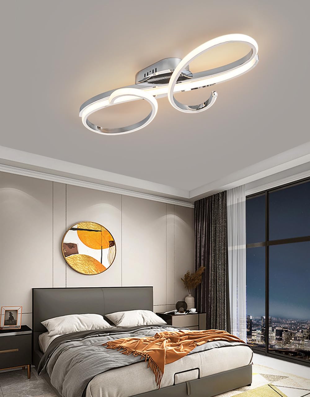 WSXEDC Moderne Kreative LED Deckenleuchte Dimmbare Metall Chrom für die Augenpflege Deckenlampe Mit Fernbedienung für Wohnzimmer Schlafzimmer Esszimmer Flure Gold 60cm