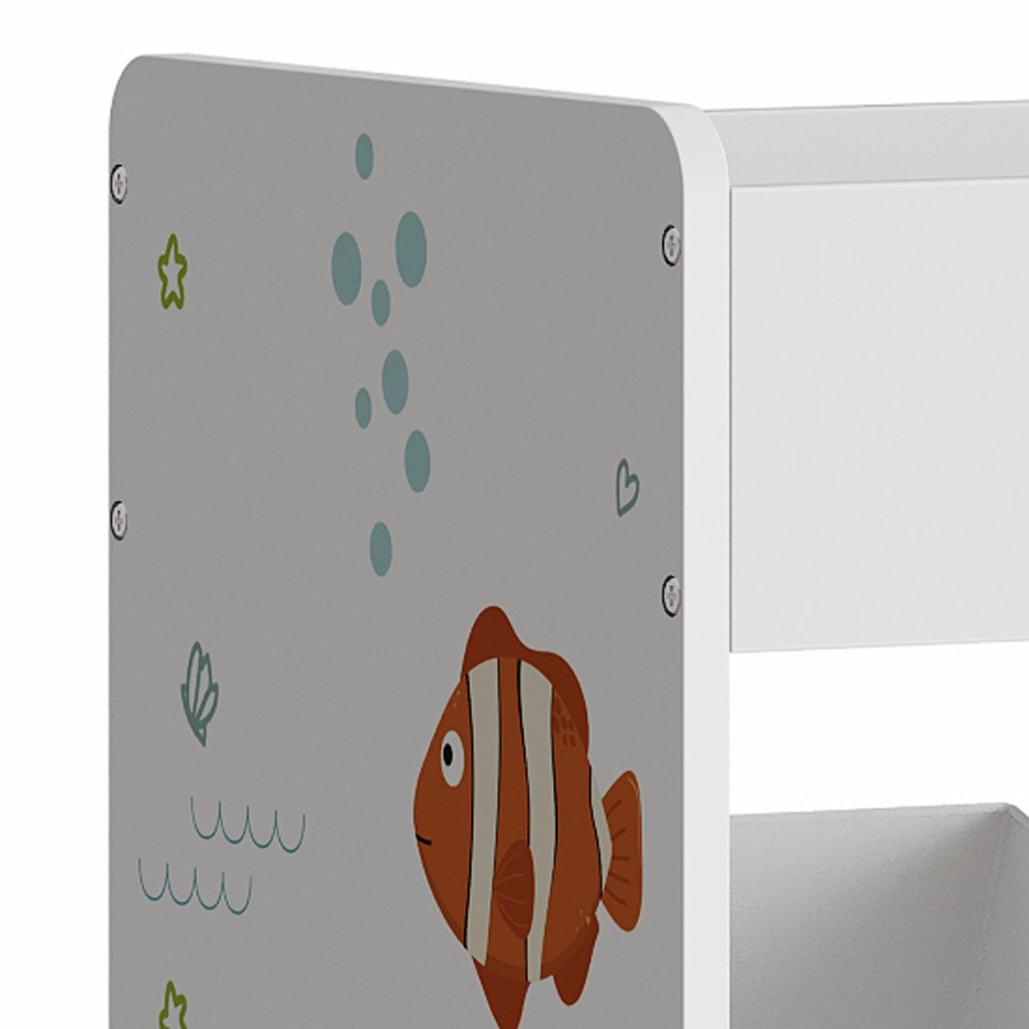 [en.casa] Kinderregal Søndreland Bücherregal für Kinder mit 9 Aufbewahrungsboxen Spielzeugregal mit Schrank 80 x 90 x 30 cm Spielzeug Aufbewahrung Ozean Motiv