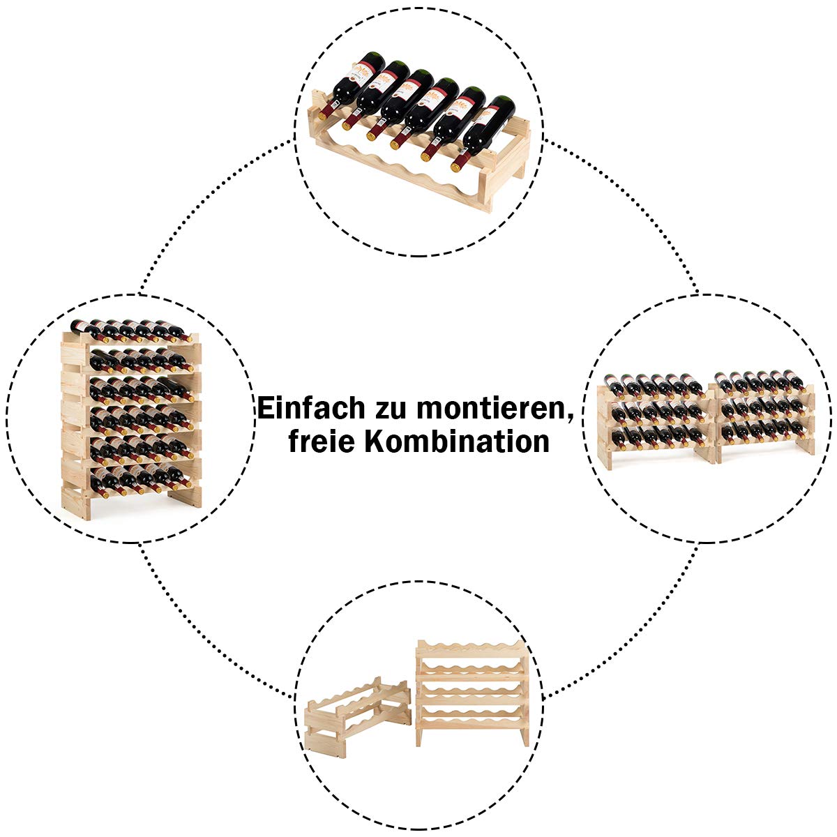COSTWAY Wine Rack Wood Stackable Bottle Rack for 72 Bottles, Wine Rack with 6 Levels, Wooden Shelf, Bottle Stand for Kitchen, Dining Room, Bar, Basement, 119 x 29 x 72 cm