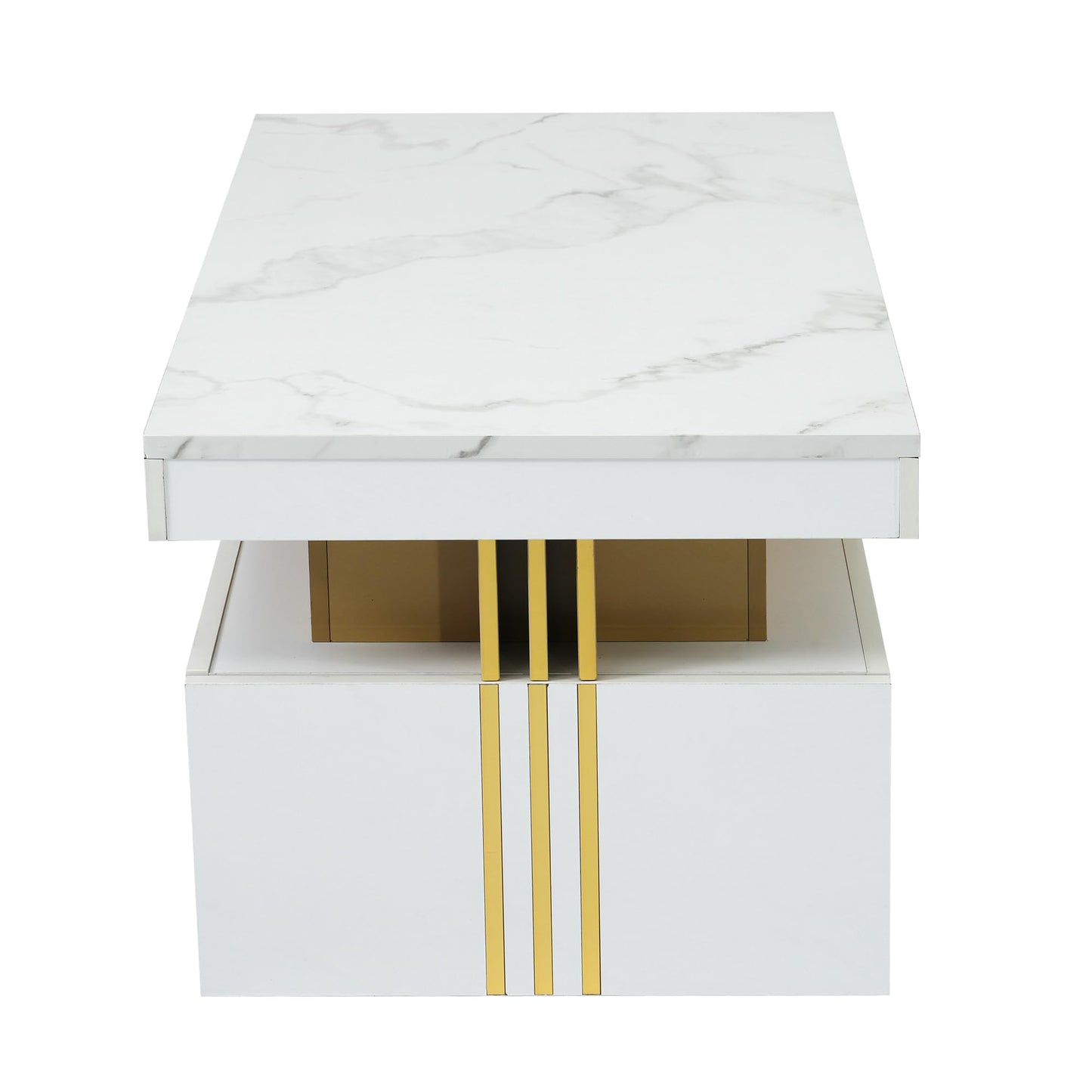 Merax Coffee Table LED High Gloss Middle Table Tea Table for Living Room Black Living Room Table with 2 Drawers and Open Compartment, Rectangular Side Table Sofa Table Coffee Table for Bedroom Office