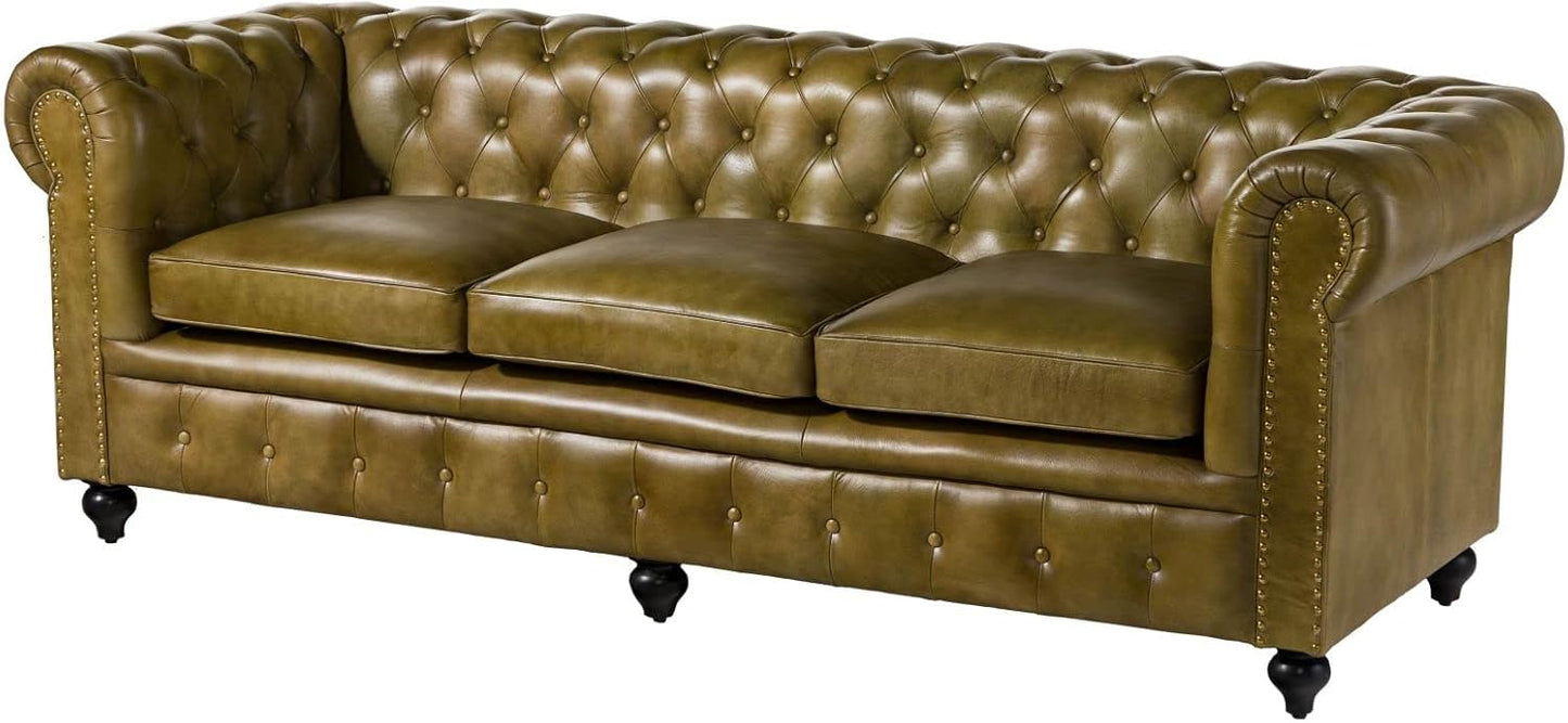 MASSIVMOEBEL24.DE Chesterfield #103 3-Seater Sofa Real Leather 218 x 82 x 76 cm Brown