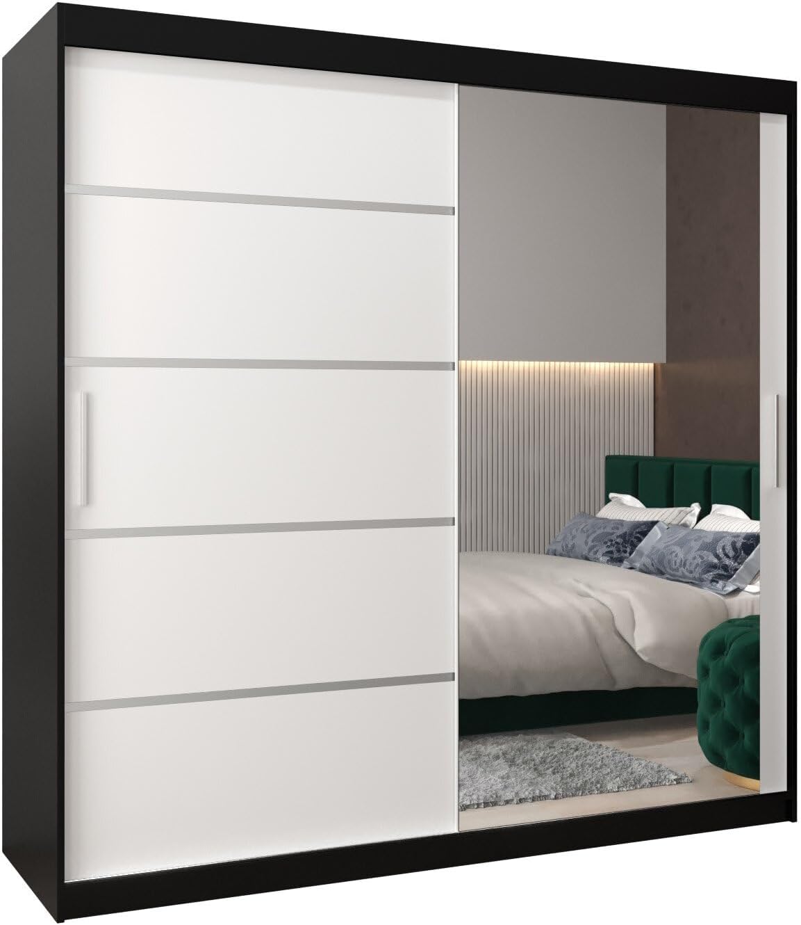 MEBLE KRYSPOL Verona 2, 250 cm Bedroom Wardrobe with Three Sliding Doors, Mirror, Clothes Rail and Shelves, 250 x 200 x 62 cm, Matt Black