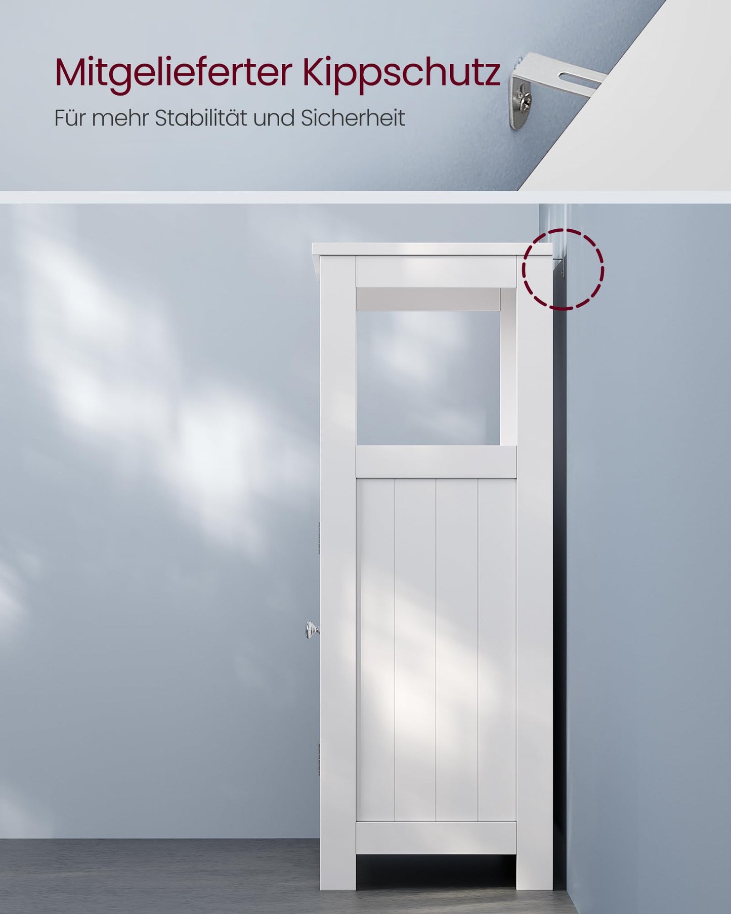 VASAGLE BBC40WT Wooden Bathroom Cupboard Organiser Shelf, Freestanding with 2 Slat Doors, White