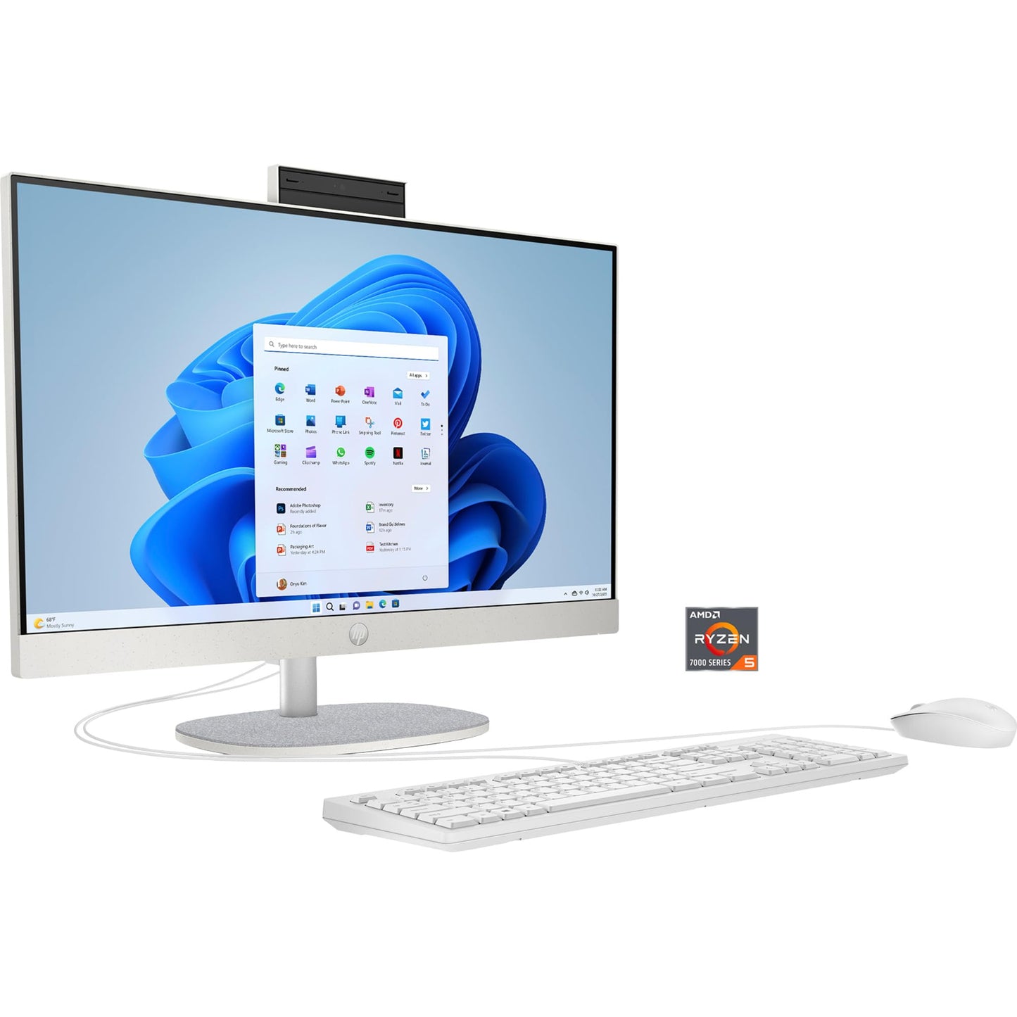 HP All-in-One Desktop PC, 23.8 inch FHD Display, AMD Ryzen 5 7520U, 8GB DDR5 RAM, 512GB SSD, AMD Radeon Graphics Unit, Windows 11 Home, QWERTZ, White [Exclusive to Amazon]