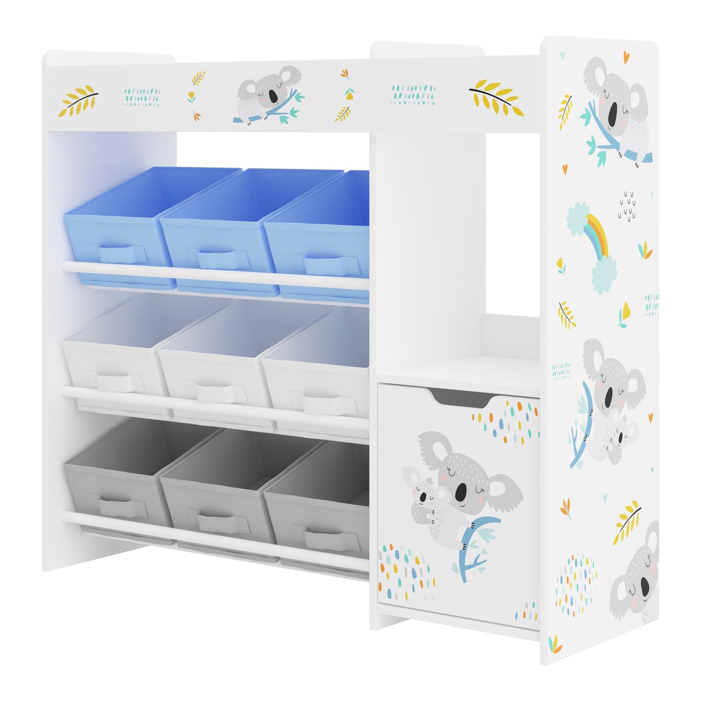 [en.casa] Kinderregal Søndreland Bücherregal für Kinder mit 9 Aufbewahrungsboxen Spielzeugregal mit Schrank 80 x 90 x 30 cm Spielzeug Aufbewahrung Ozean Motiv