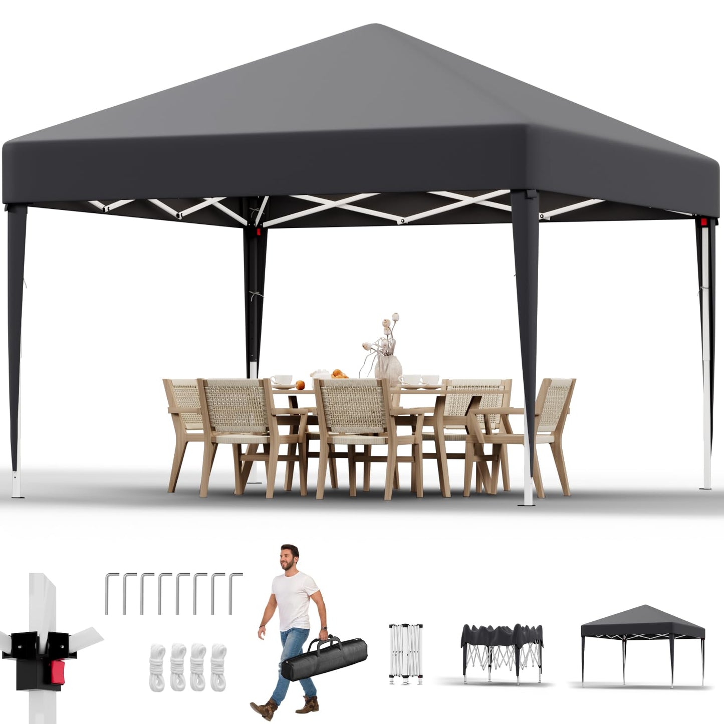 JUMMICO Gazebo Folding Gazebo 2 x 2, Gazebo Height Adjustable Stable Waterproof Winterproof Pop-Up Garden Gazebo UV Protection 50+ Folding Tent for Garden, Courtyard, Camping, Gazebo Beige