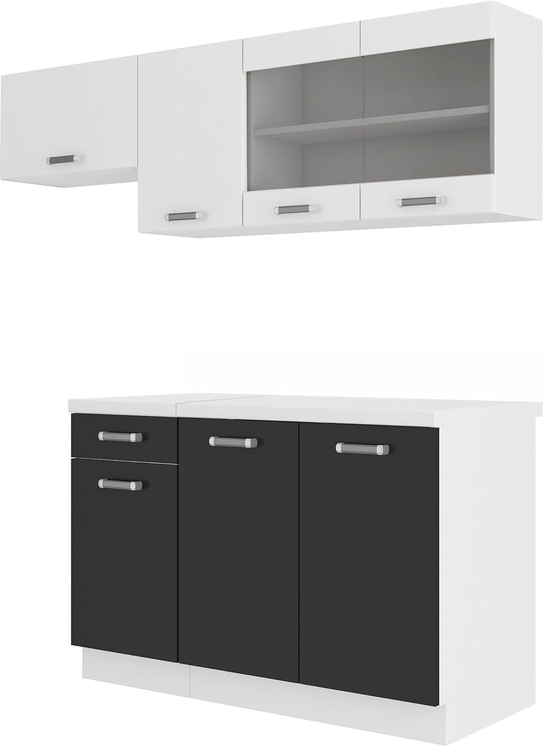 Kuechen-preisbombe Omega Mini Kitchen Unit 180 cm Single Kitchen Unit Black White