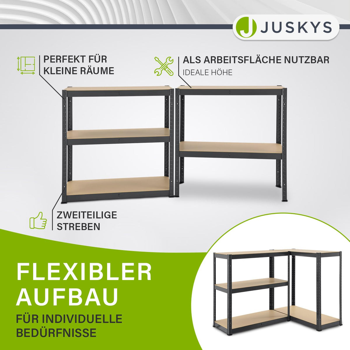 Juskys Set of 2 Basic Storage Shelves, 2 x 180 x 90 x 40 cm (H x W x D) - 1750 kg - 10 Shelves - Heavy Duty Shelving Unit Metal Cellar Shelving System Shelf - Grey