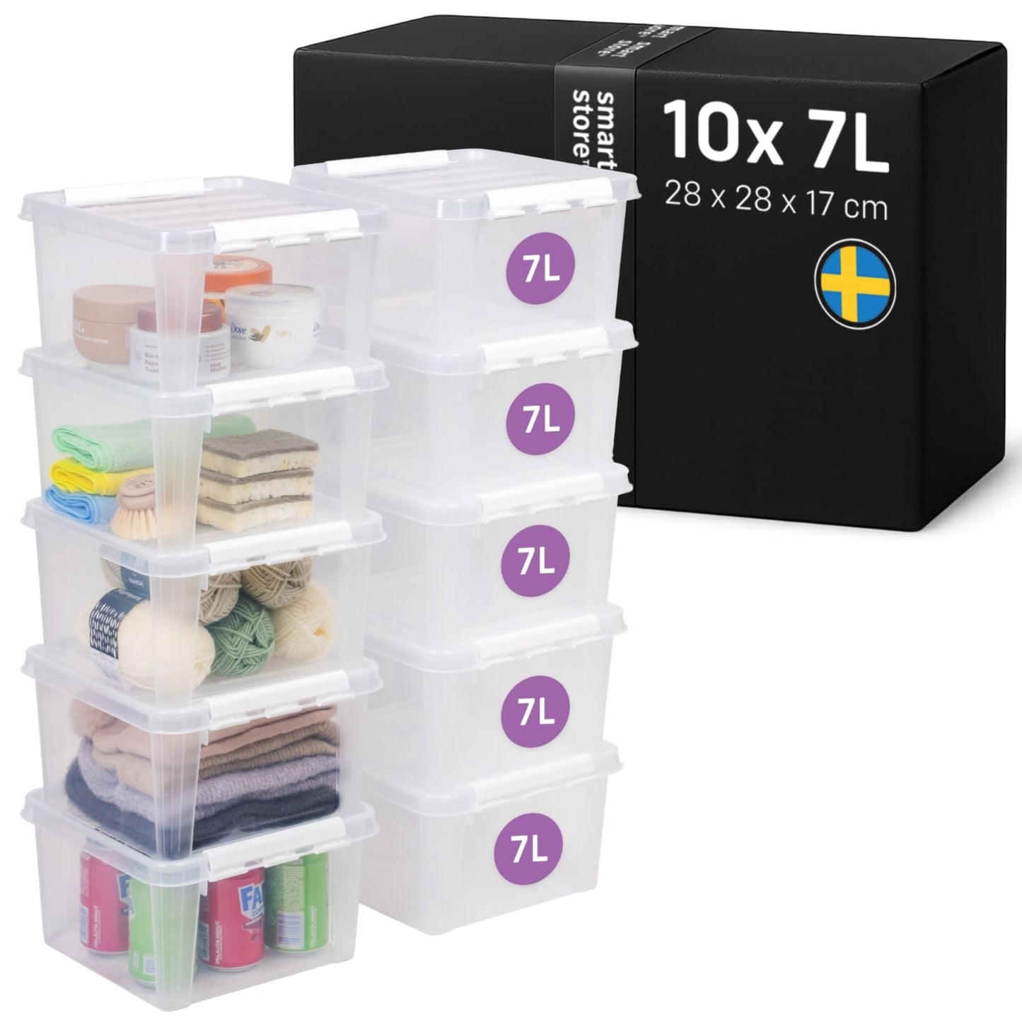 SmartStore Storage Box with Lid, 14 Litres, Pack of 4, Reinforced, Large, Transparent, Food Safe, with Clip Closure, Stackable, BPA-Free Plastic, 40 x 30 x 18 cm (L x W x H)