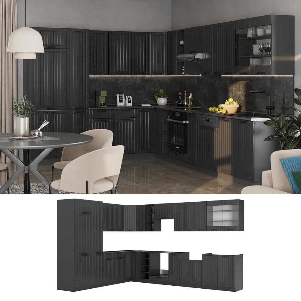 Vicco Fame-Line Corner Kitchen 257 x 347 cm White High Gloss / Anthracite without Worktop