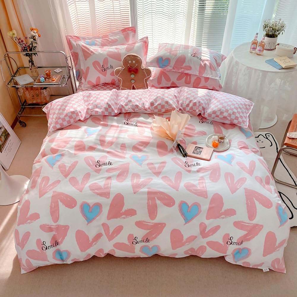 Nayoroom Bed Linen 135 x 200 cm Pink Black Hearts Heart Pattern Reversible Bed Linen Set Microfibre 2-Piece Modern Aesthetic Hearts Duvet Cover and 1 Pillowcase 80 x 80 cm with Zip