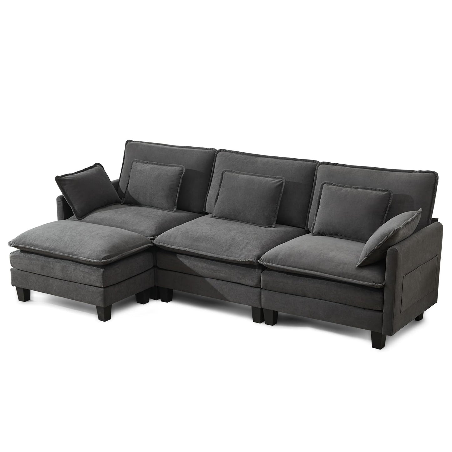 Modular Sofa with Sleep Function, Chenille Corner Sofa, Small with Thick Padding, Sofa L Shape Set with Couch Cushion, Comfortable Armchair, Living Room Couch with Stool, Chaise Lounge (Dark Grey, 287