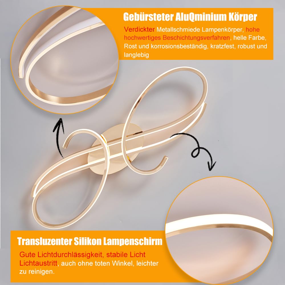 WSXEDC Moderne Kreative LED Deckenleuchte Dimmbare Metall Chrom für die Augenpflege Deckenlampe Mit Fernbedienung für Wohnzimmer Schlafzimmer Esszimmer Flure Gold 60cm