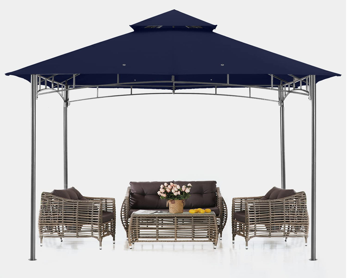 ABCCANOPY Pavillon 2.5x2.5m Wasserdicht Stabil Winterfest Gartenpavillon，Doppeldachweichdach Hinterhof-Partyzelt mit Netz für Schatten und Regen,Grau