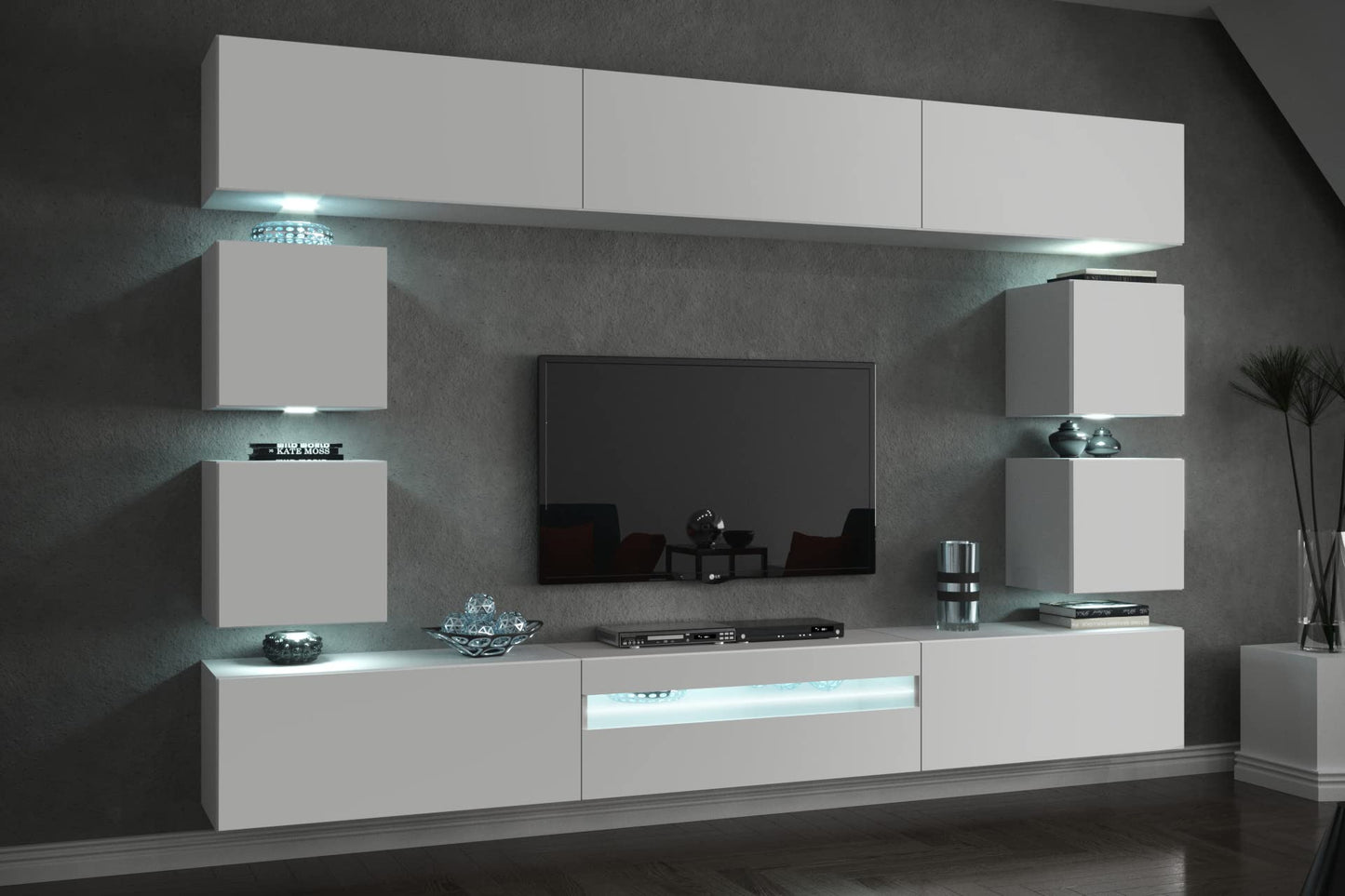 Future C81 Living Room Wall Cabinet, Media Storage Cabinet Furniture with LED Lighting, Wall Furniture