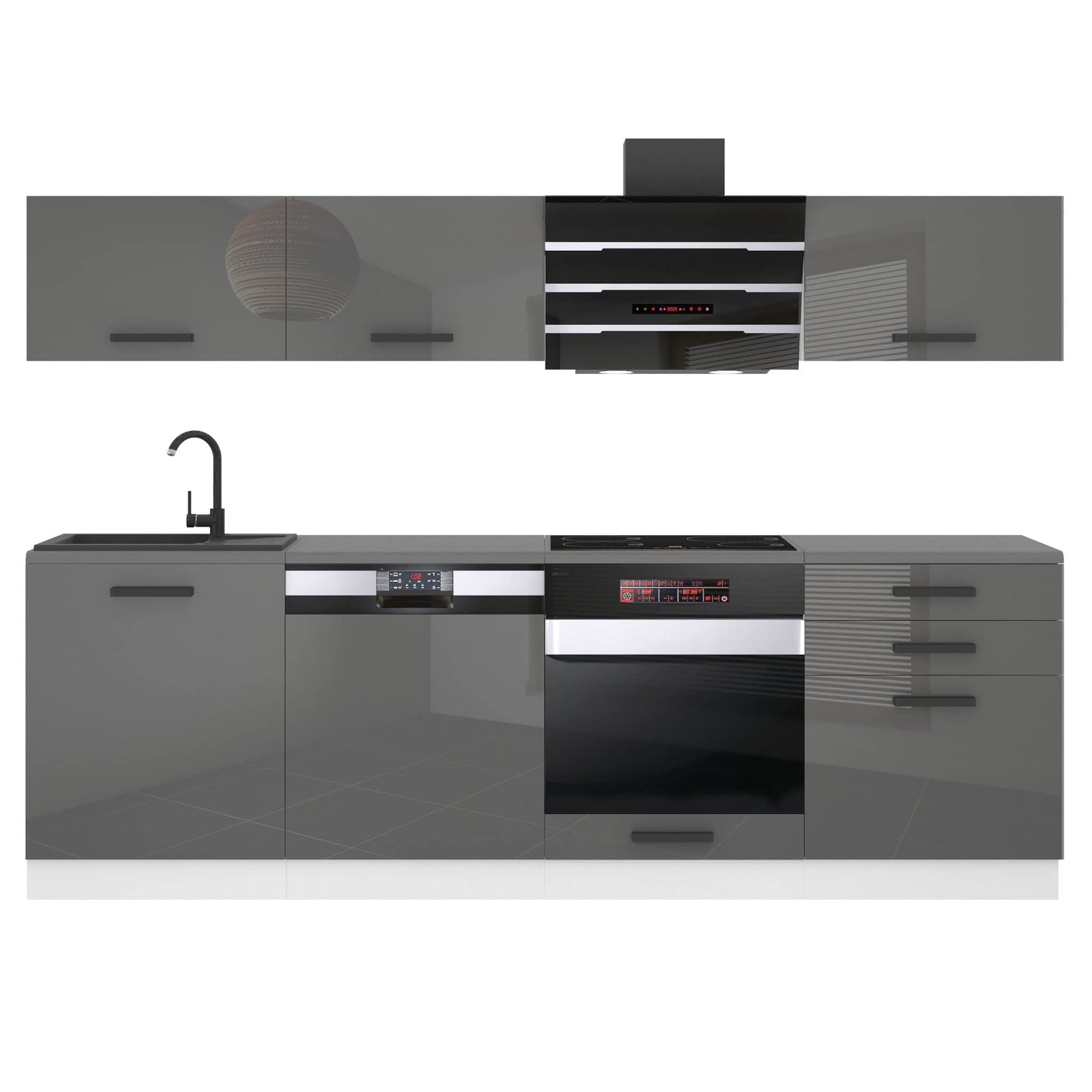 Belini Linda Kitchen Unit, Kitchen Furniture 240 cm, Fully Equipped without Electrical Appliances, with Wall Cabinets and Base Cabinets, with Worktops, Matt White