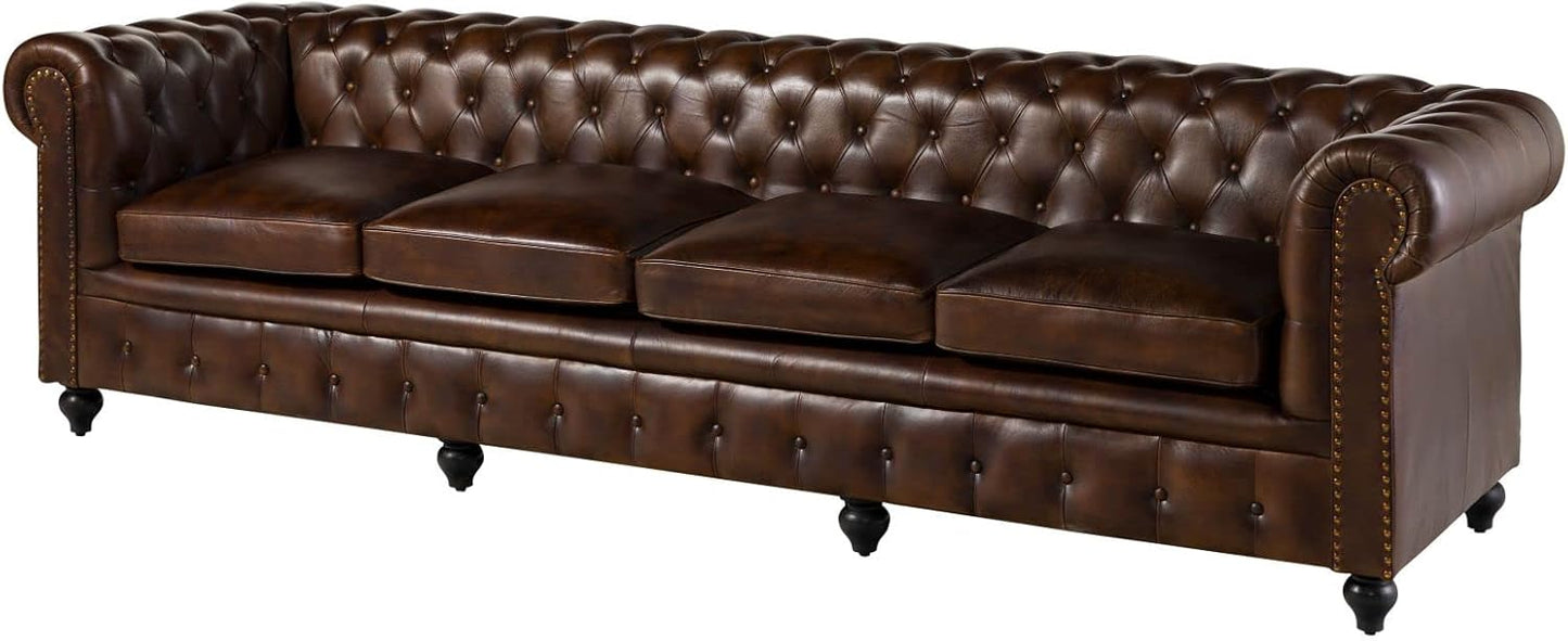 MASSIVMOEBEL24.DE Chesterfield #103 3-Seater Sofa Real Leather 218 x 82 x 76 cm Brown