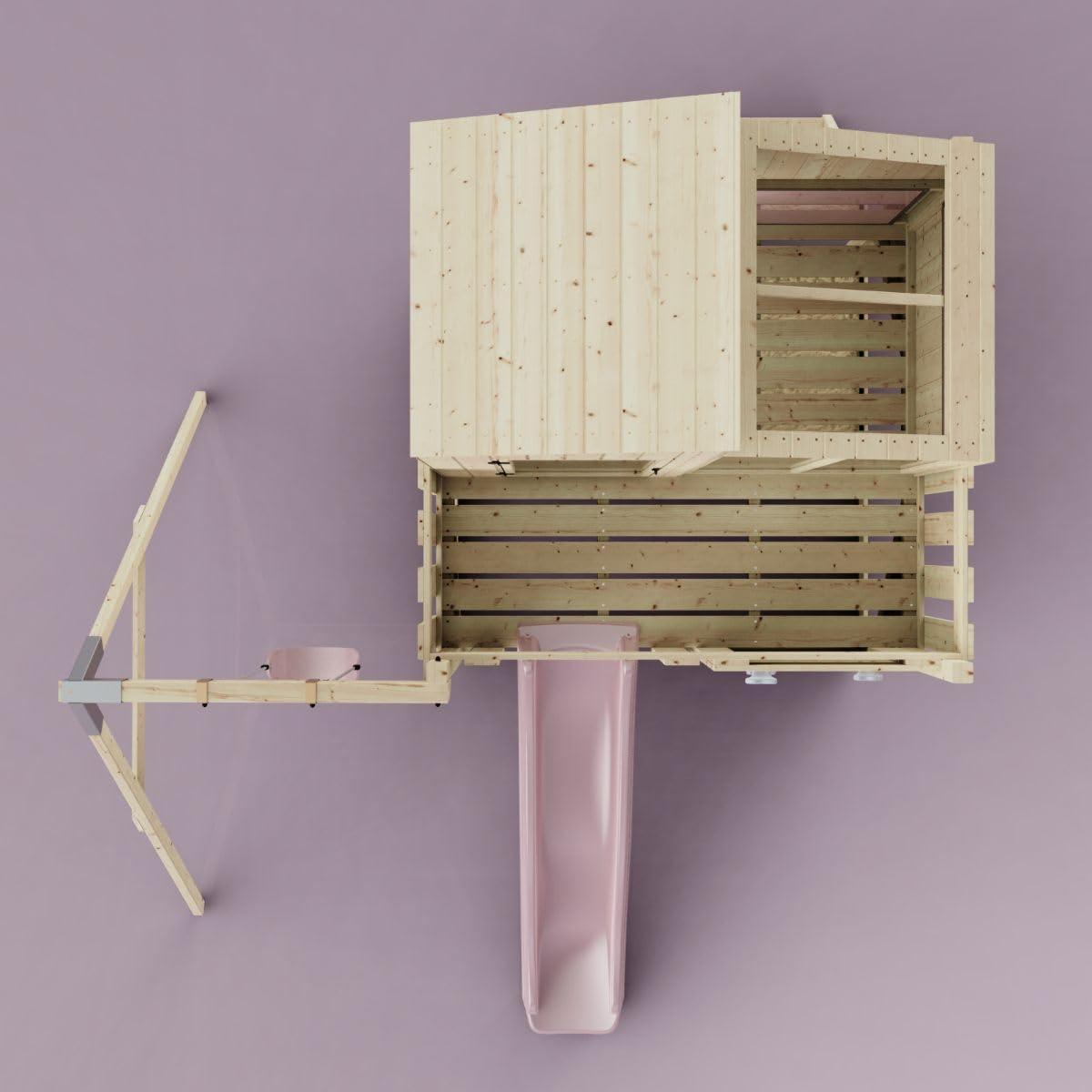 Rebo Spielturm mit Spielhaus inkl. Wellenrutsche und Kinder-Schaukel | Outdoor Klettergerüst Garten | Kletterwand und Kletterleiter | Stabile Konstruktion, Weiches Gefühl in den Seilen