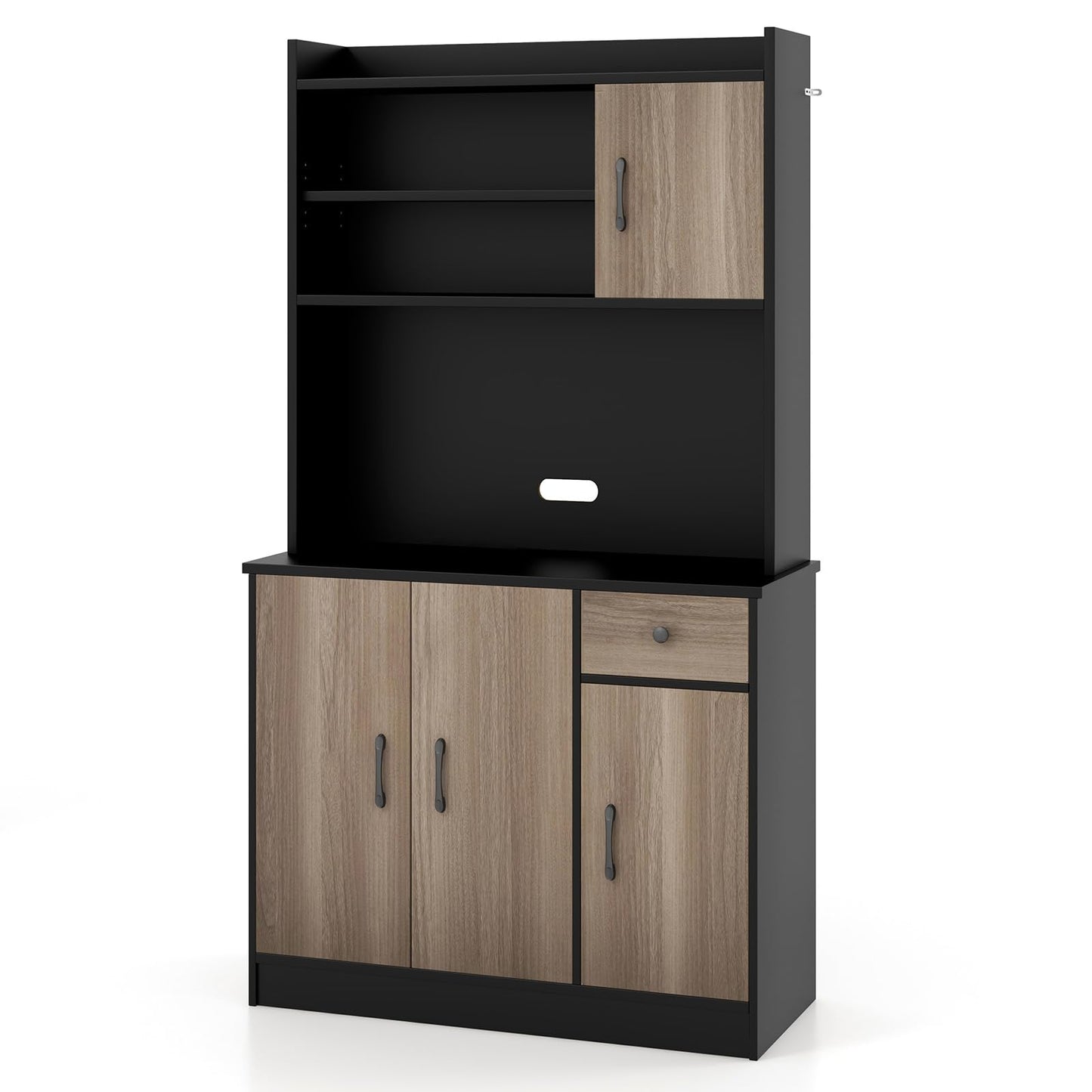 COSTWAY Kitchen Cabinet, Buffet Cabinet with Drawer, Adjustable Shelves and Cable Hole, Tall Cabinet Kitchen Wood, Large Open Space for Microwave, Freestanding, 60 x 40 x 180 cm (White)