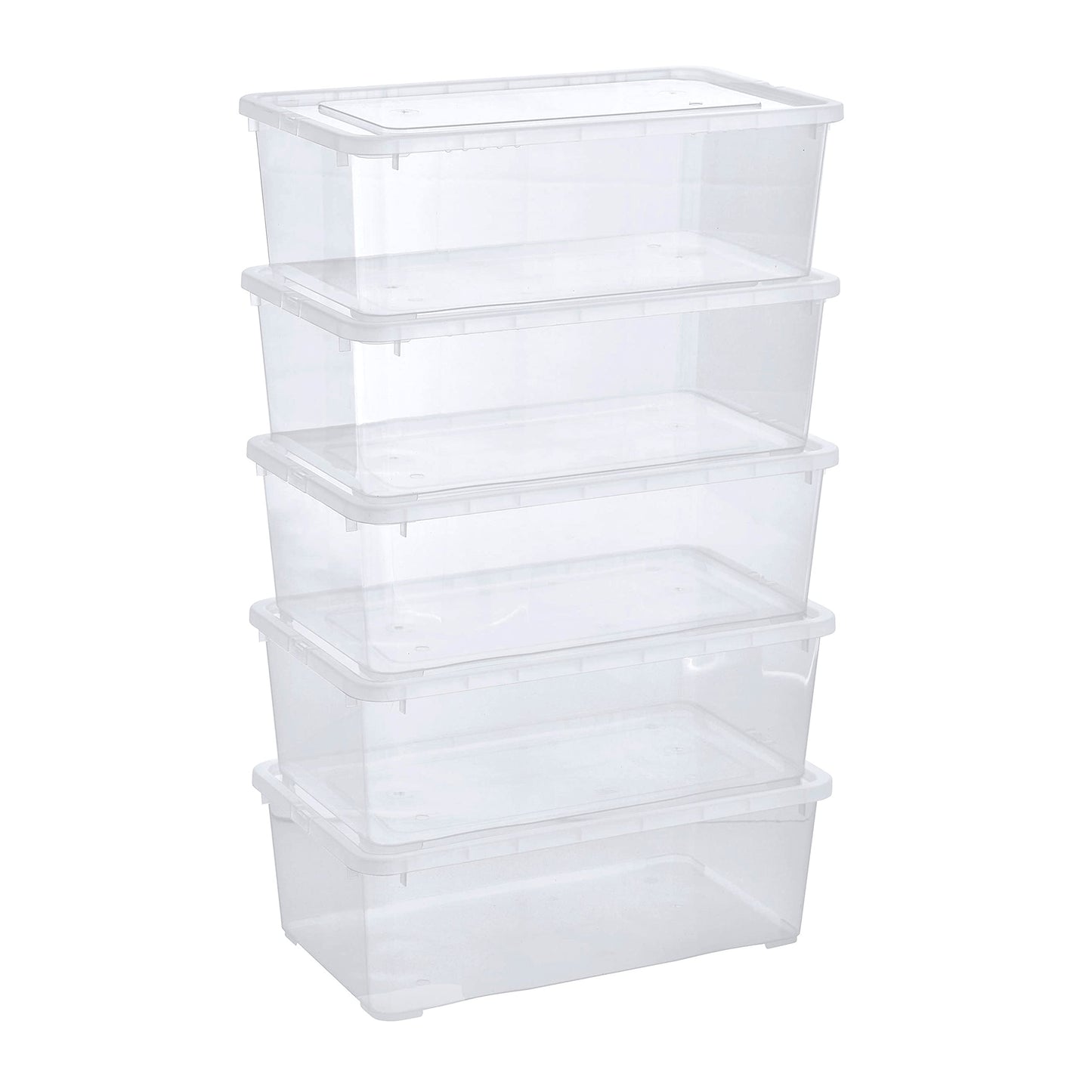 Grizzly Storage Boxes with Lid Transparent – Transparent Boxes, Stackable, with Ventilation, 5er Set, 10 l