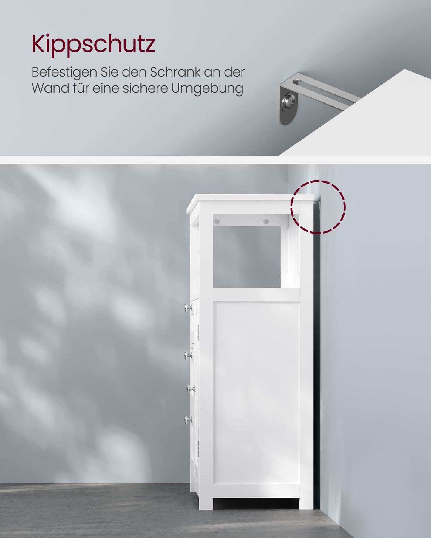 VASAGLE BBC40WT Wooden Bathroom Cupboard Organiser Shelf, Freestanding with 2 Slat Doors, White