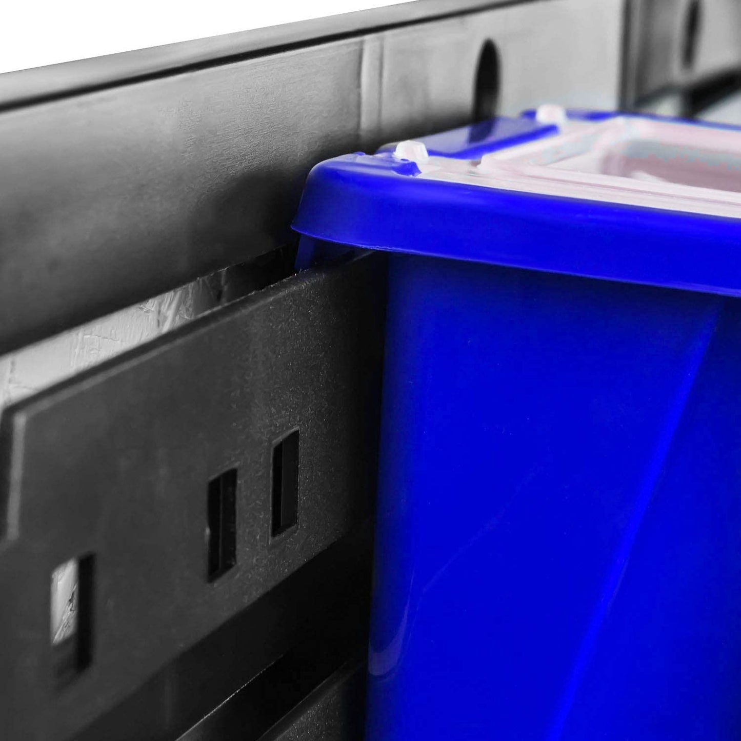 Box with Lid + Wall Shelf, 80 x 80 cm, Stacking Boxes, Storage System, Blue / Black / Red