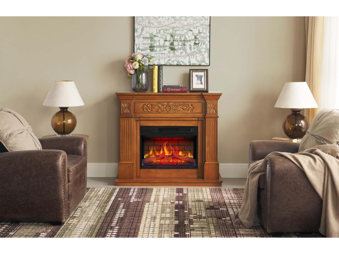 Toscana AF23BS Electric Fireplace with Heater 1800 W, Realistic 3D Flame Effect, LED Lighting, Remote Control, Timer, Thermostat, Crinkle Effect, MDF (Oak)