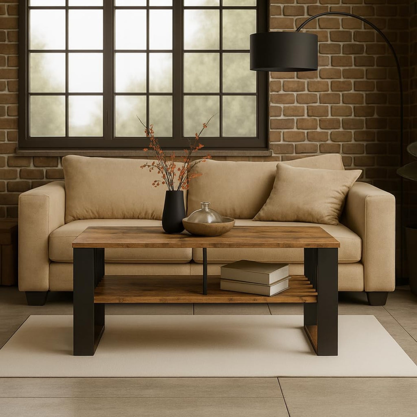 Meble Pitus Coffee Table White - Modern Living Room Table 90 x 50 x 50 cm with Storage Space & Slat Design