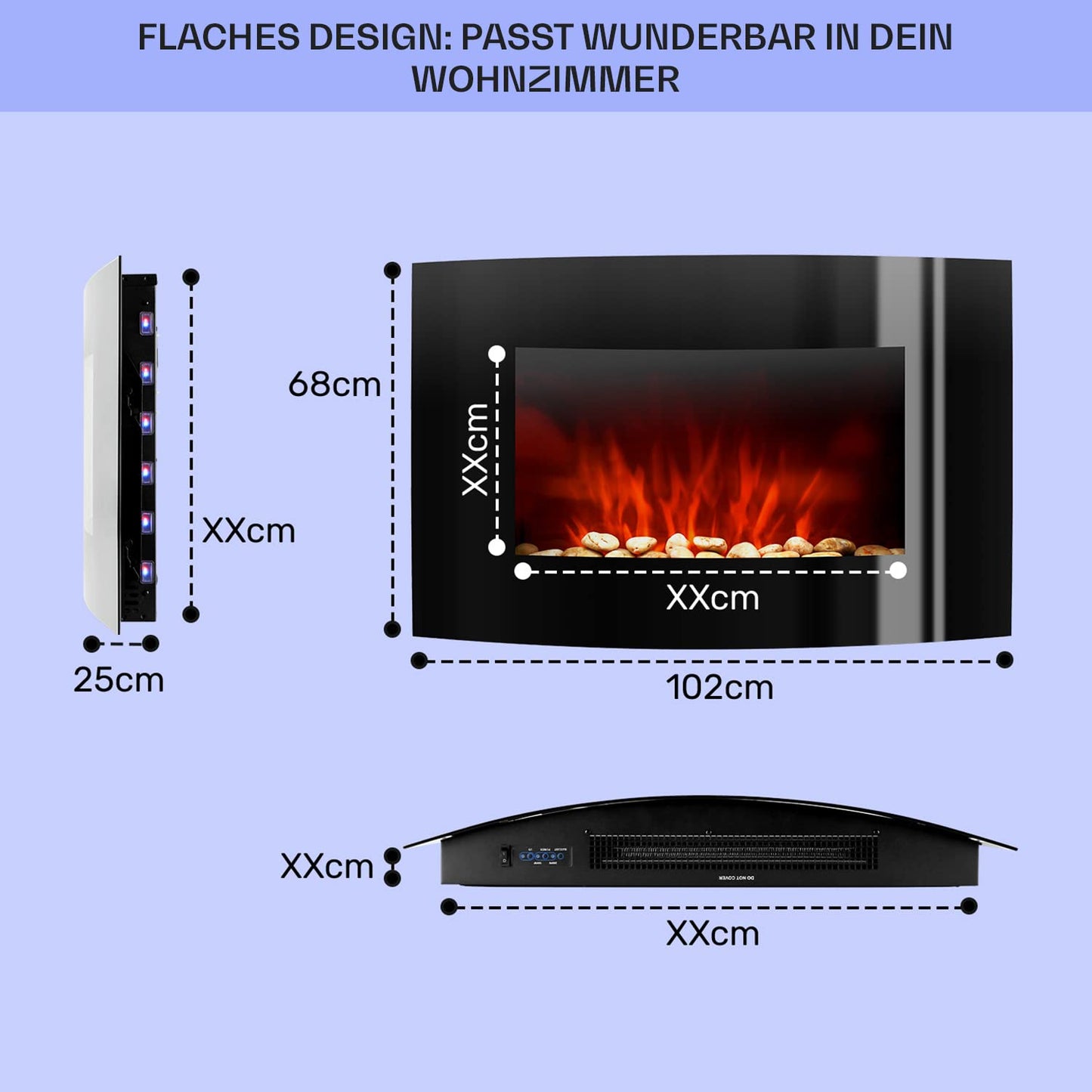 Klarstein Elektrokamin, Elektro Heizungen für Wohnzimmer & Innenräume, Elektrischer Kamin mit LED Flammen, mit Fernbedienung, Heizlüfter mit Timer, Einstellbarer Thermostat, Heizung 1900 W