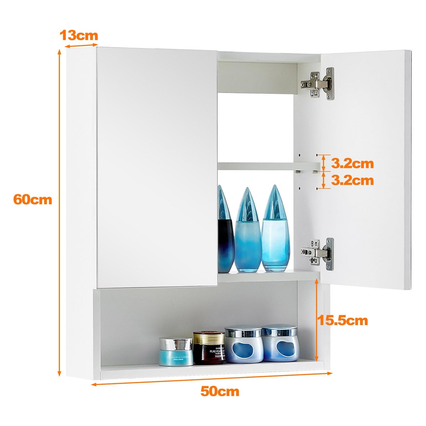 TUKAILAI Mirror Cabinet Bathroom Cabinet with 2 Toy Doors and Additional Shelf Storage Cabinet with Adjustable Shelves Wall Cabinet Medicine Cabinet Wall Cabinet for Bathroom White